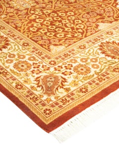Handgeknüpfter orientalischer Mogul-Teppich in Orange, 1,25 m x 2,25 m, Unikat