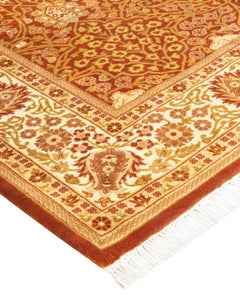 Handgeknüpfter orientalischer Mogul-Teppich in Orange, 1,25 m x 2,25 m, Unikat