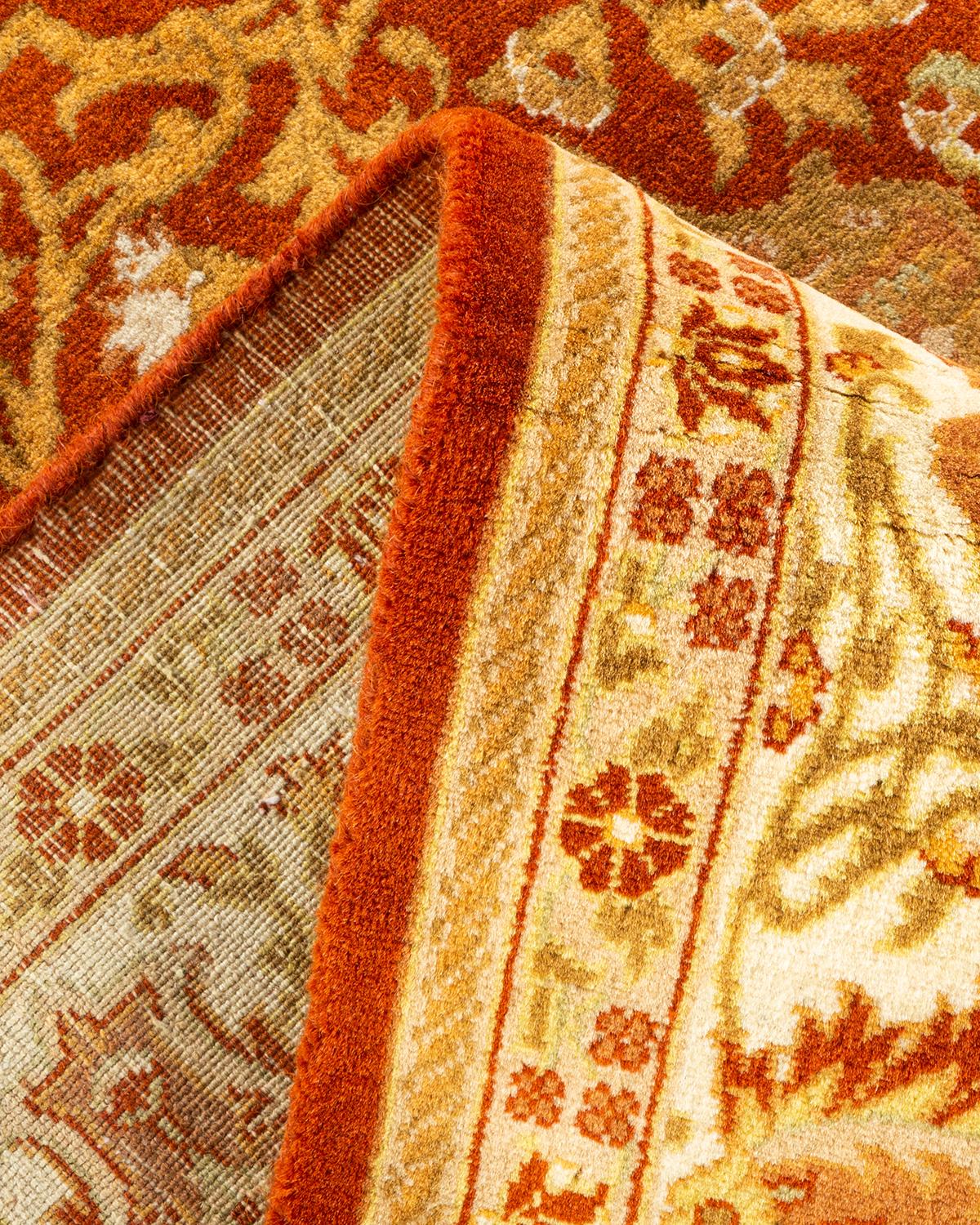 Wool One-Of-A-Kind Hand Knotted Oriental Mogul Orange Area Rug 5' 1