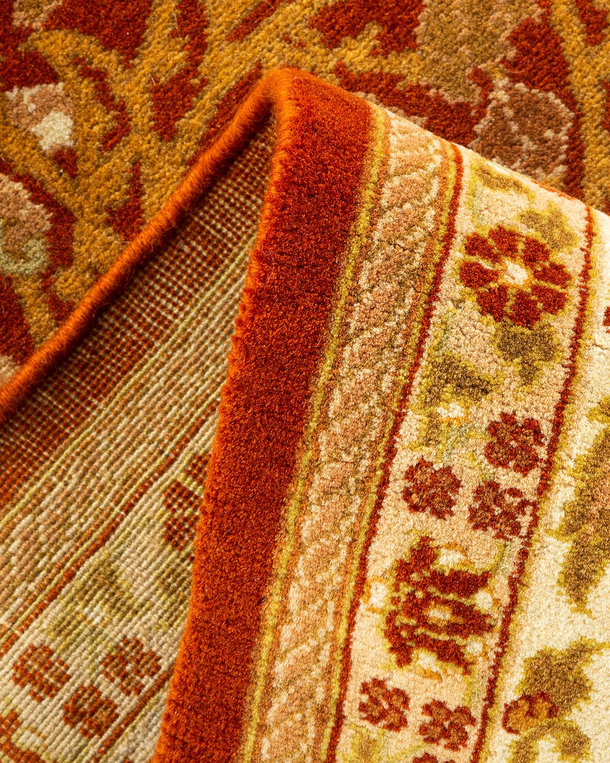 Wool One-Of-A-Kind Hand Knotted Oriental Mogul Orange Area Rug 5' 1