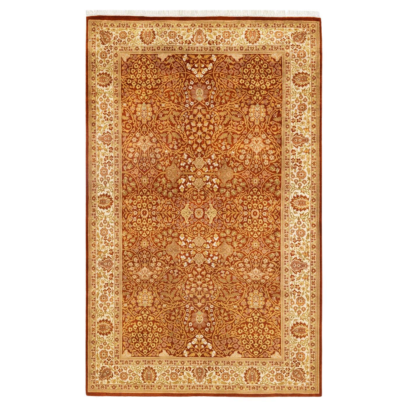One-Of-A-Kind Hand Knotted Oriental Mogul Orange Area Rug 5' 1" x 8' 3" For Sale