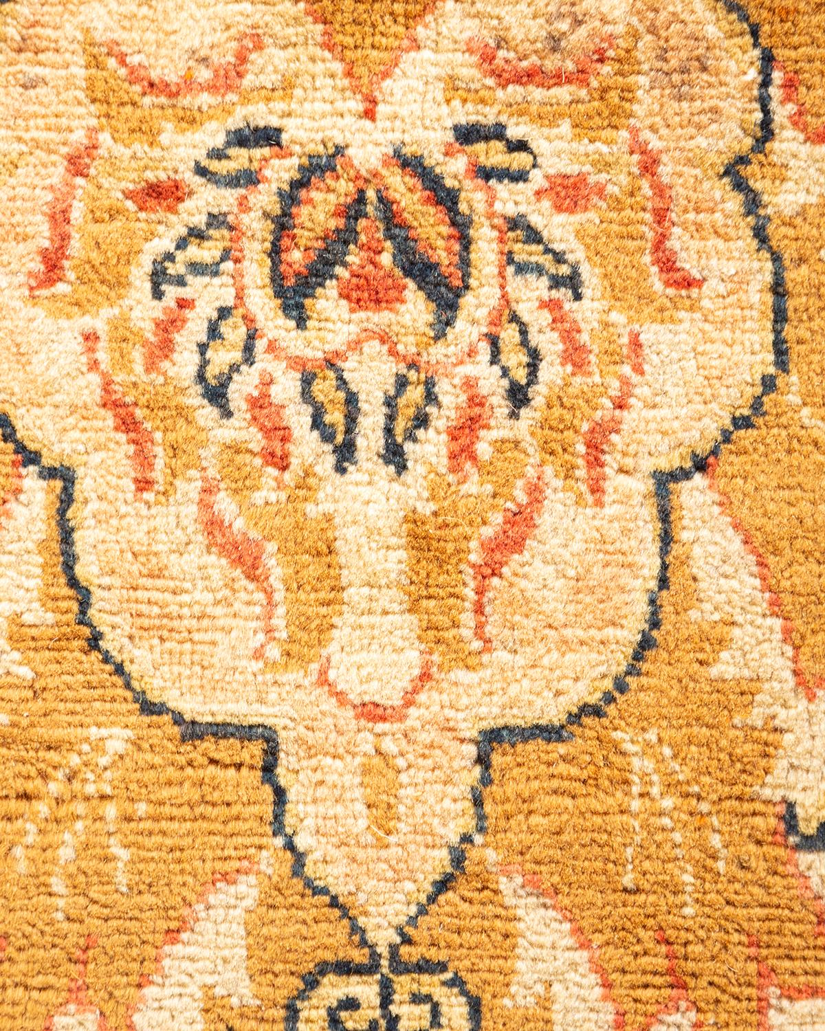 Pakistani One-Of-A-Kind Hand Knotted Oriental Mogul Orange Area Rug For Sale