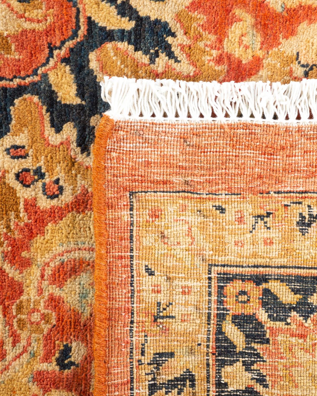 Contemporary One-Of-A-Kind Hand Knotted Oriental Mogul Orange Area Rug For Sale