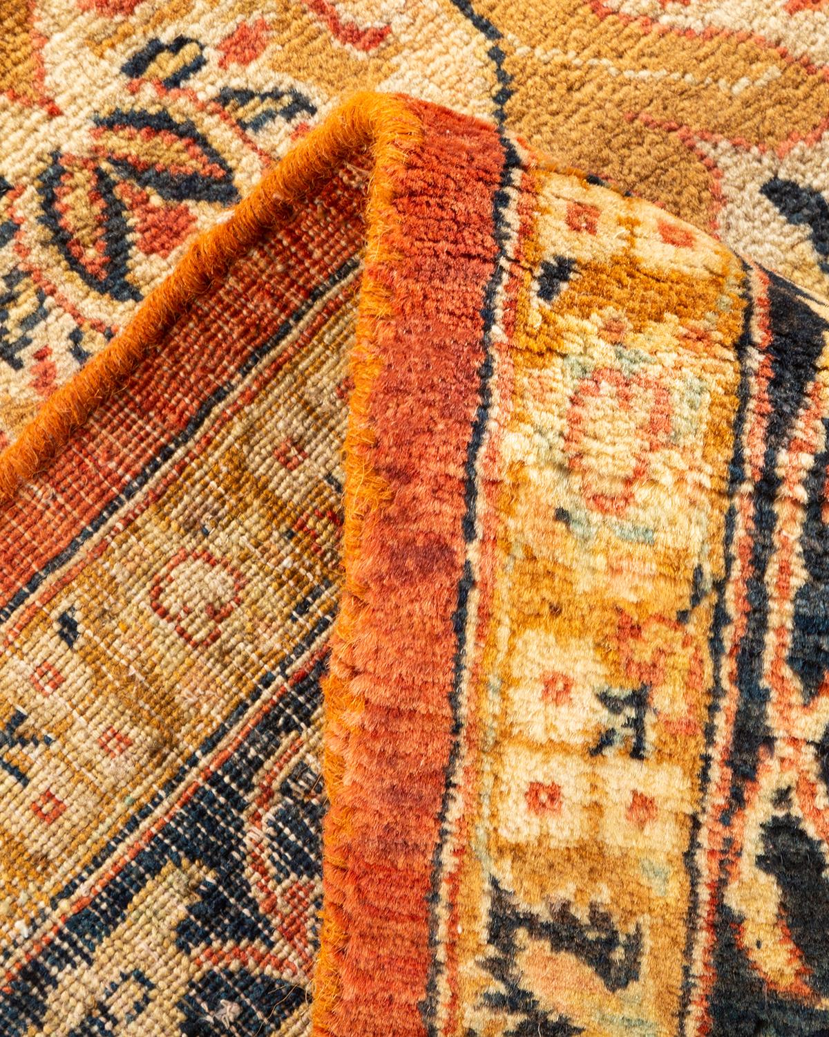 Wool One-Of-A-Kind Hand Knotted Oriental Mogul Orange Area Rug For Sale