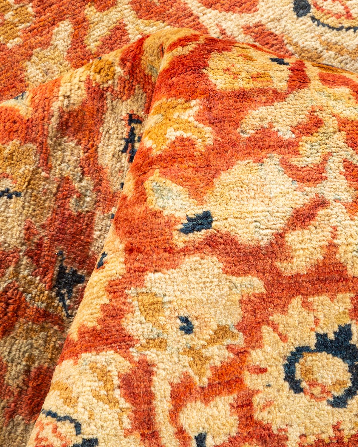 One-Of-A-Kind Hand Knotted Oriental Mogul Orange Area Rug For Sale 1