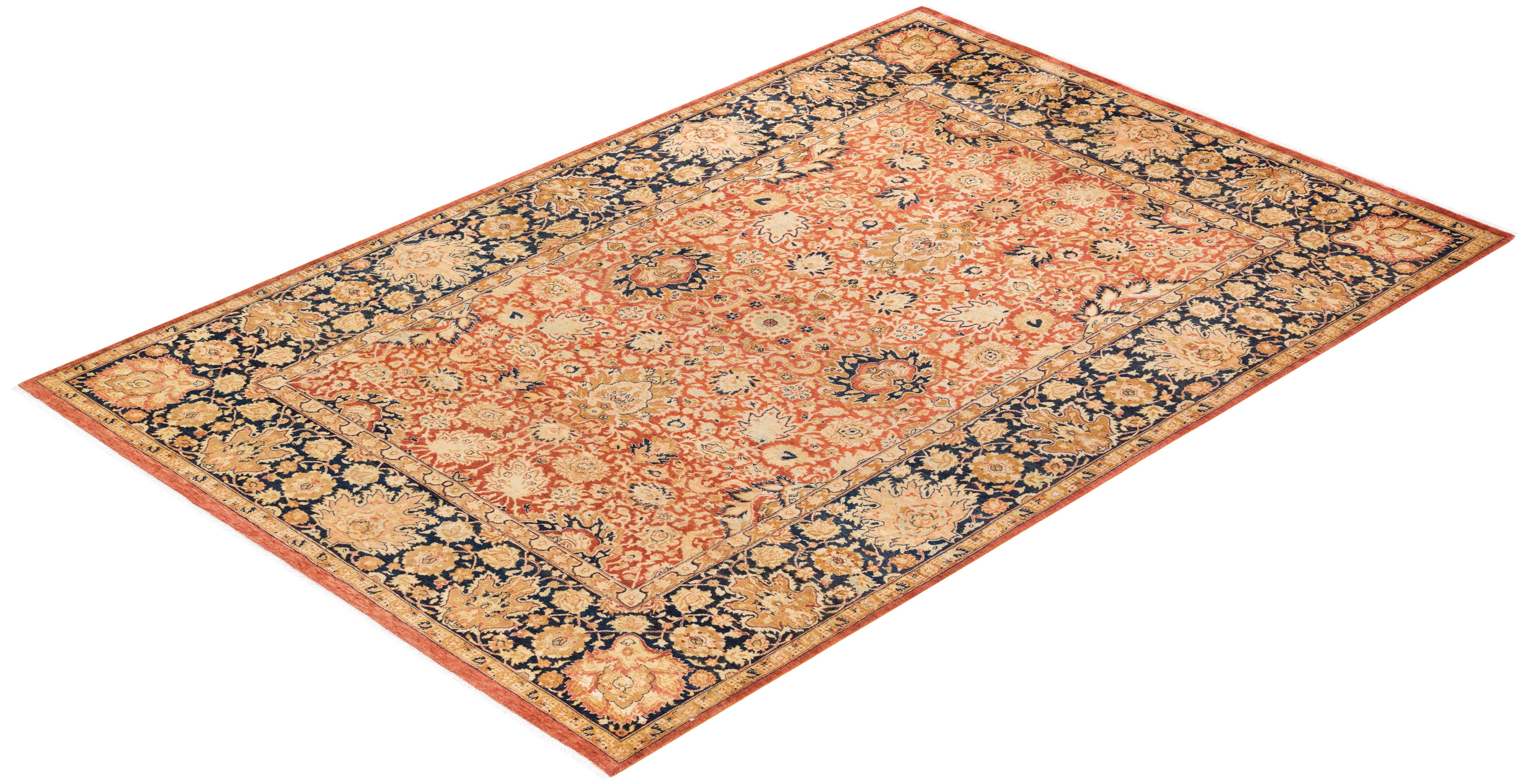 One-Of-A-Kind Hand Knotted Oriental Mogul Orange Area Rug For Sale 2