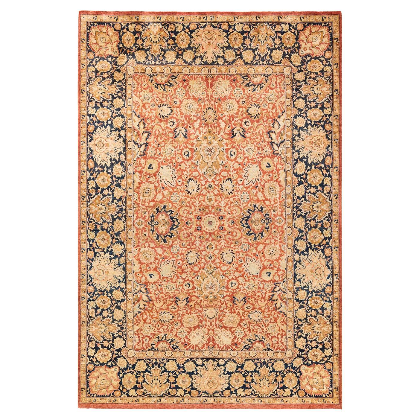 One-Of-A-Kind Hand Knotted Oriental Mogul Orange Area Rug For Sale