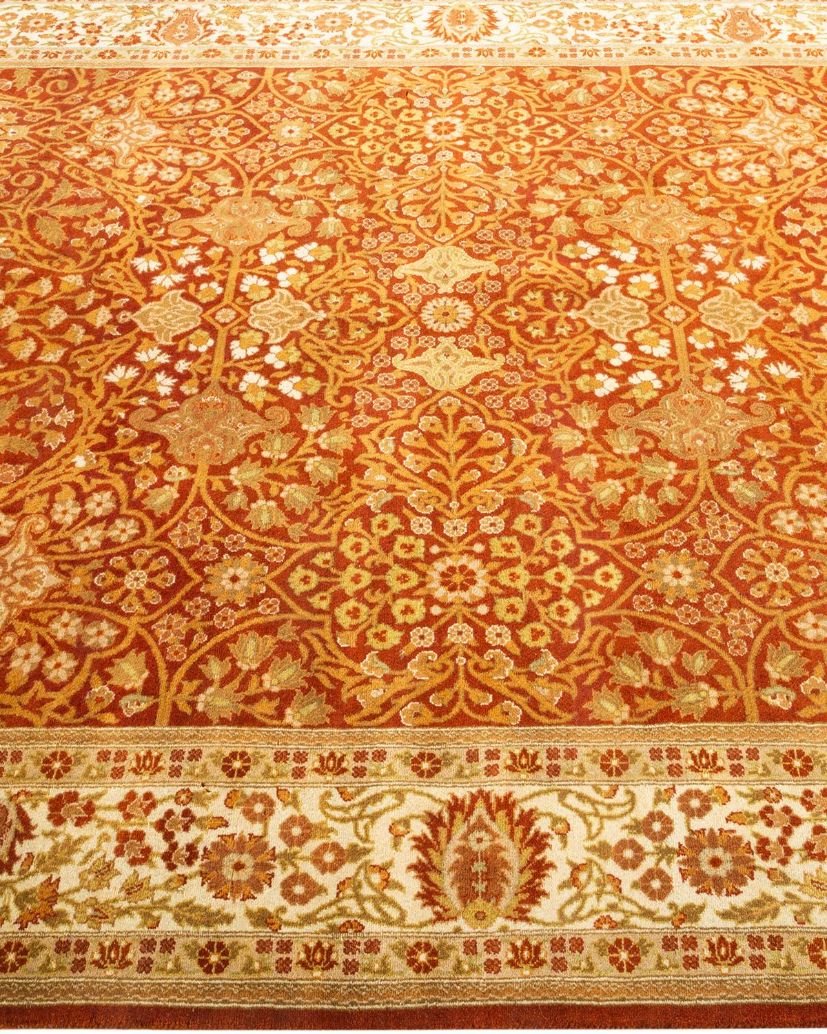 One-of-a-kind Hand Knotted Oriental Mogul Orange Area Rug In New Condition For Sale In Norwalk, CT