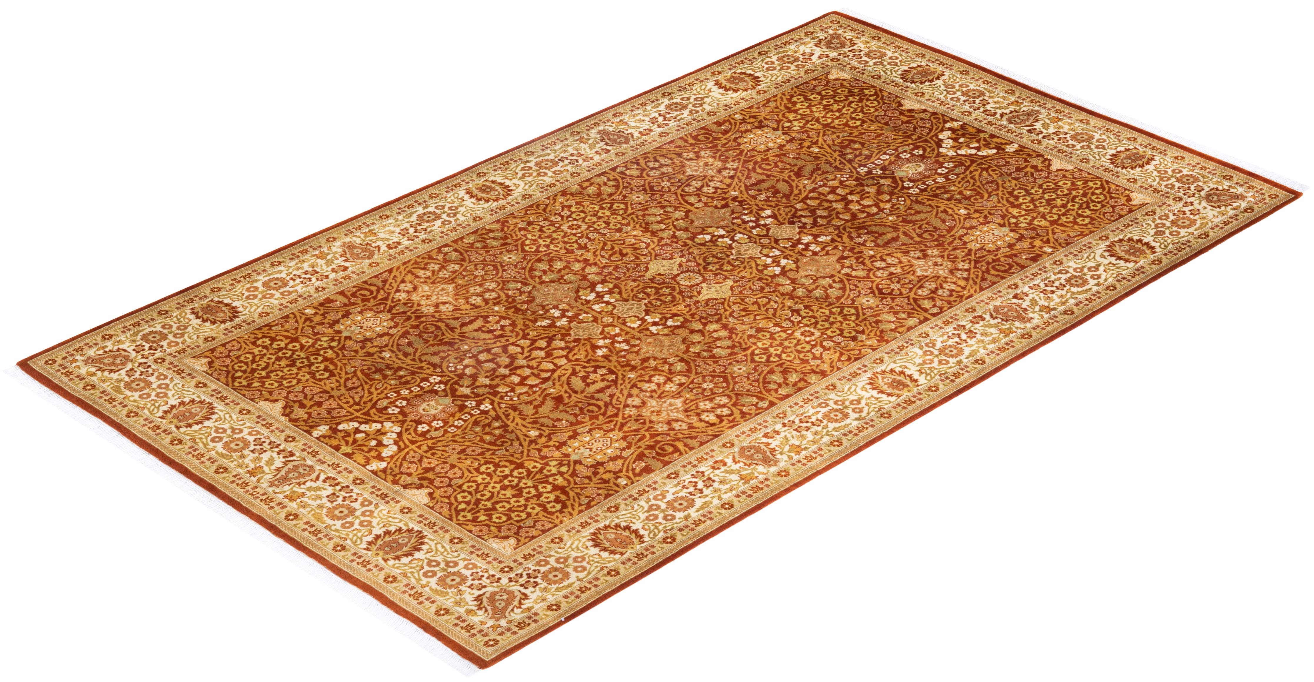 One-of-a-kind Hand Knotted Oriental Mogul Orange Area Rug For Sale 2