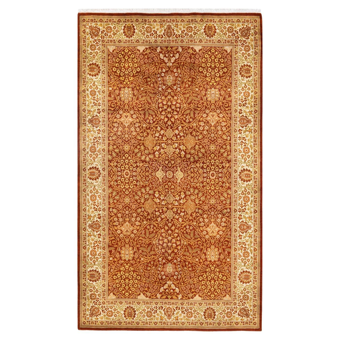 One-Of-A-Kind Hand Knotted Oriental Mogul Orange Area Rug 5' 2" x 8' 9" For Sale