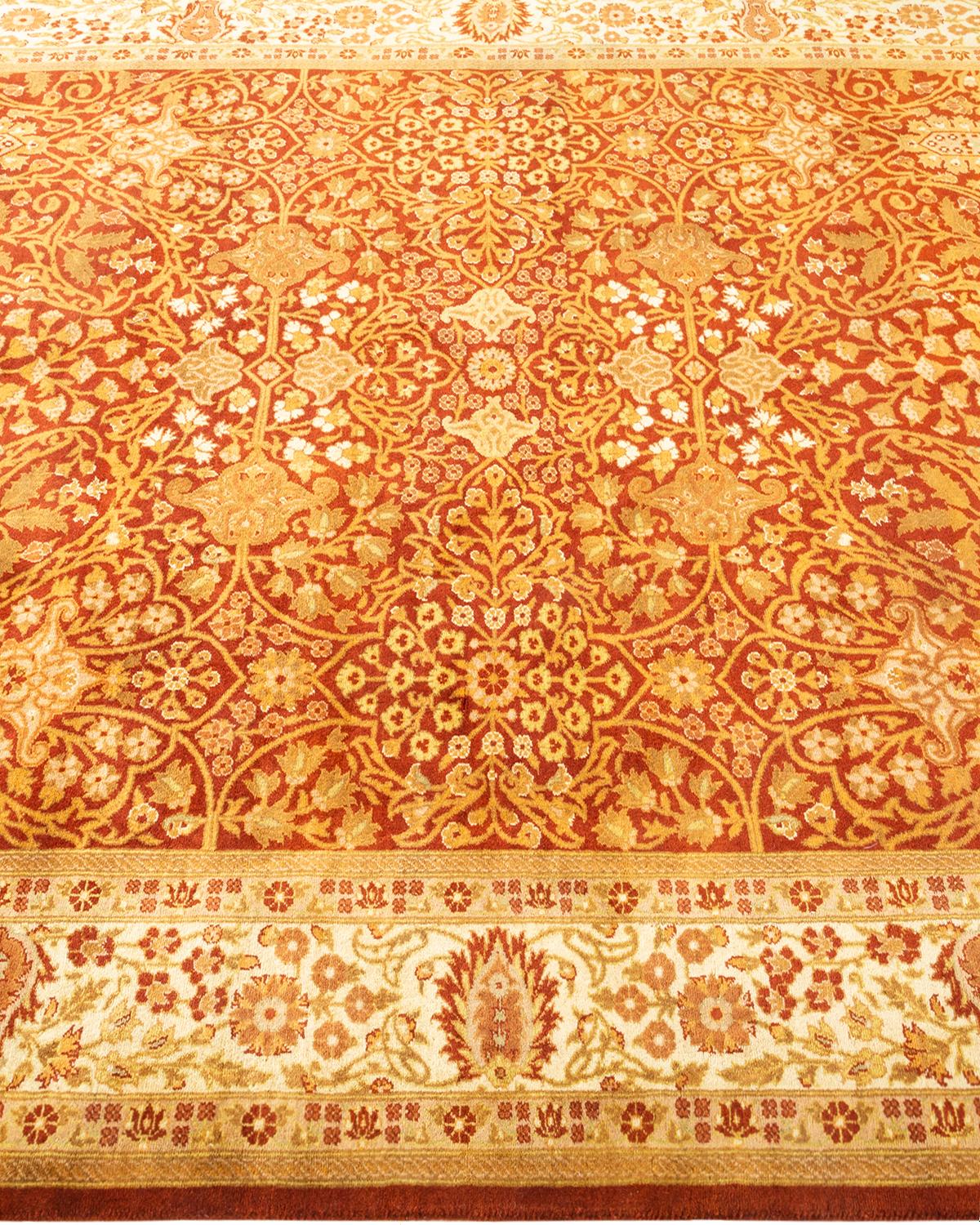 One-of-a-Kind Hand Knotted Oriental Mogul Orange Area Rug In New Condition For Sale In Norwalk, CT