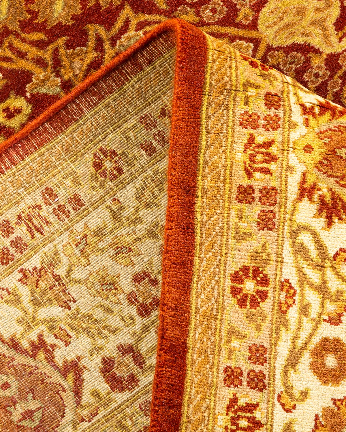 Wool One-of-a-Kind Hand Knotted Oriental Mogul Orange Area Rug For Sale