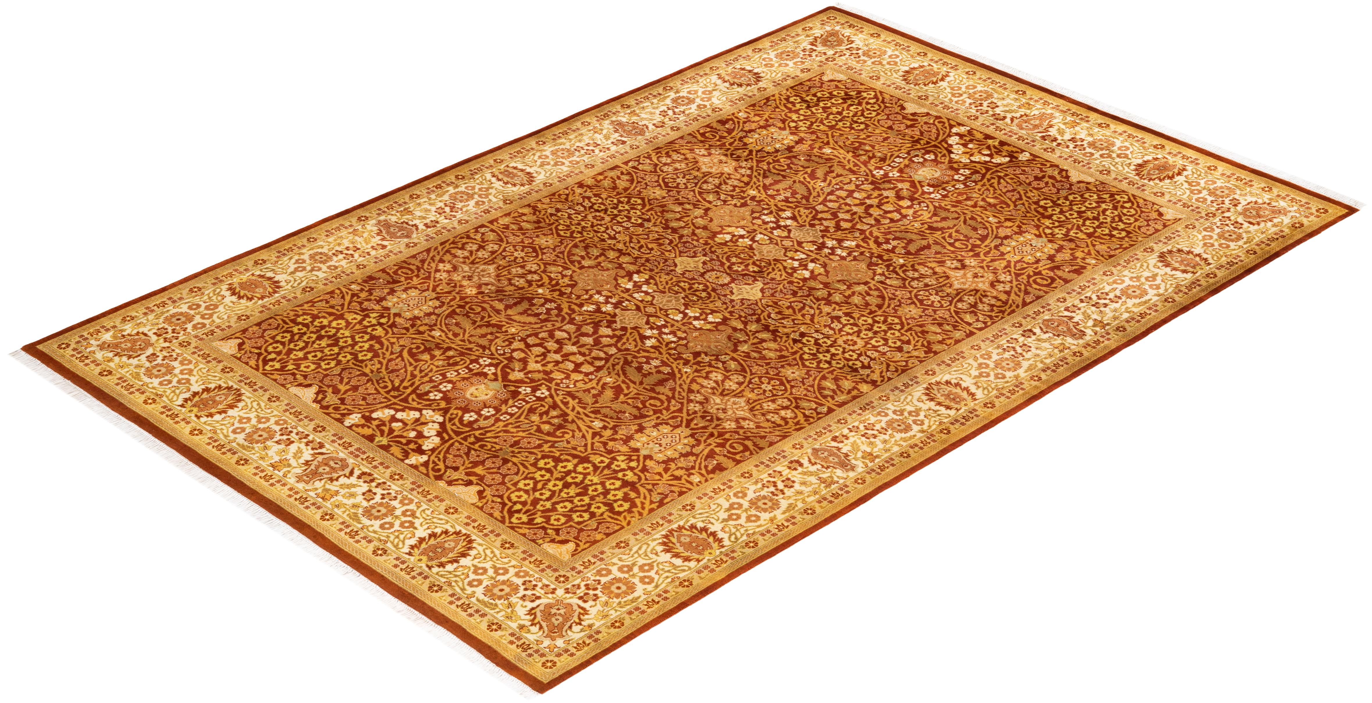 One-of-a-Kind Hand Knotted Oriental Mogul Orange Area Rug For Sale 2