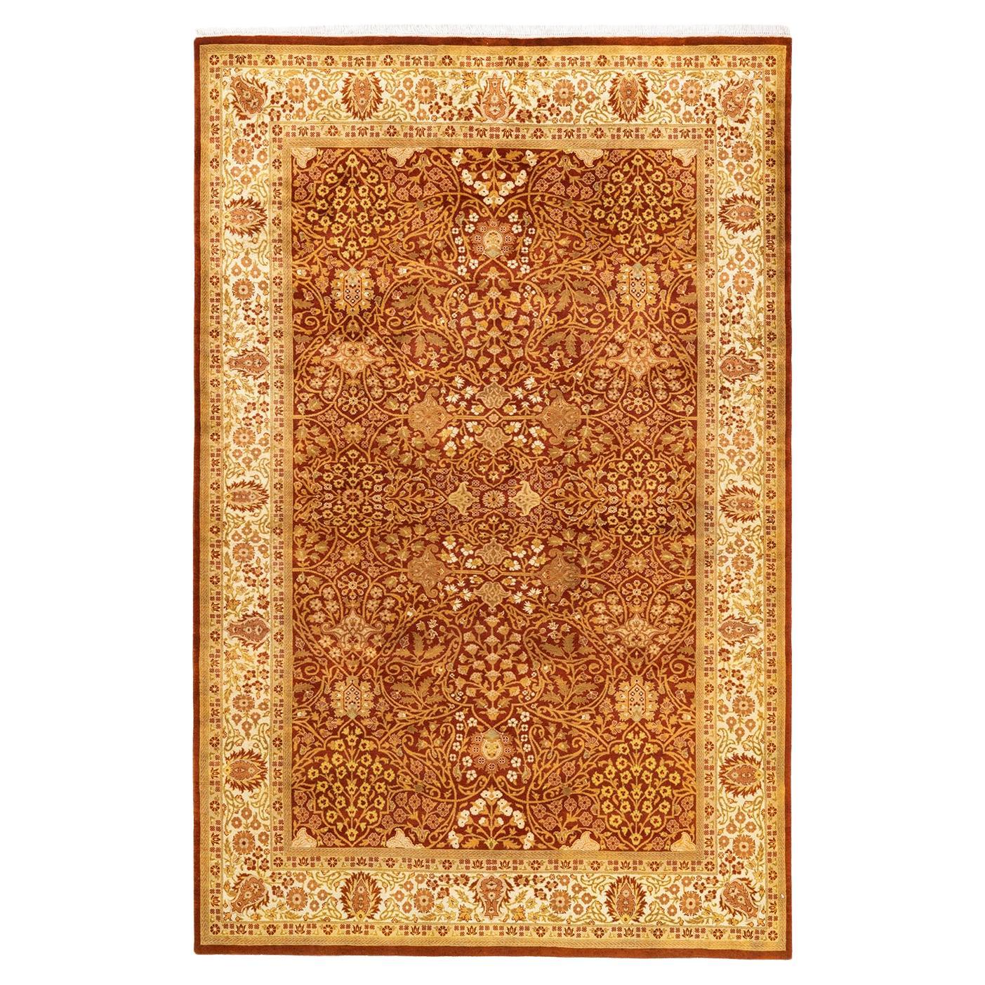 One-of-a-Kind Hand Knotted Oriental Mogul Orange Area Rug For Sale