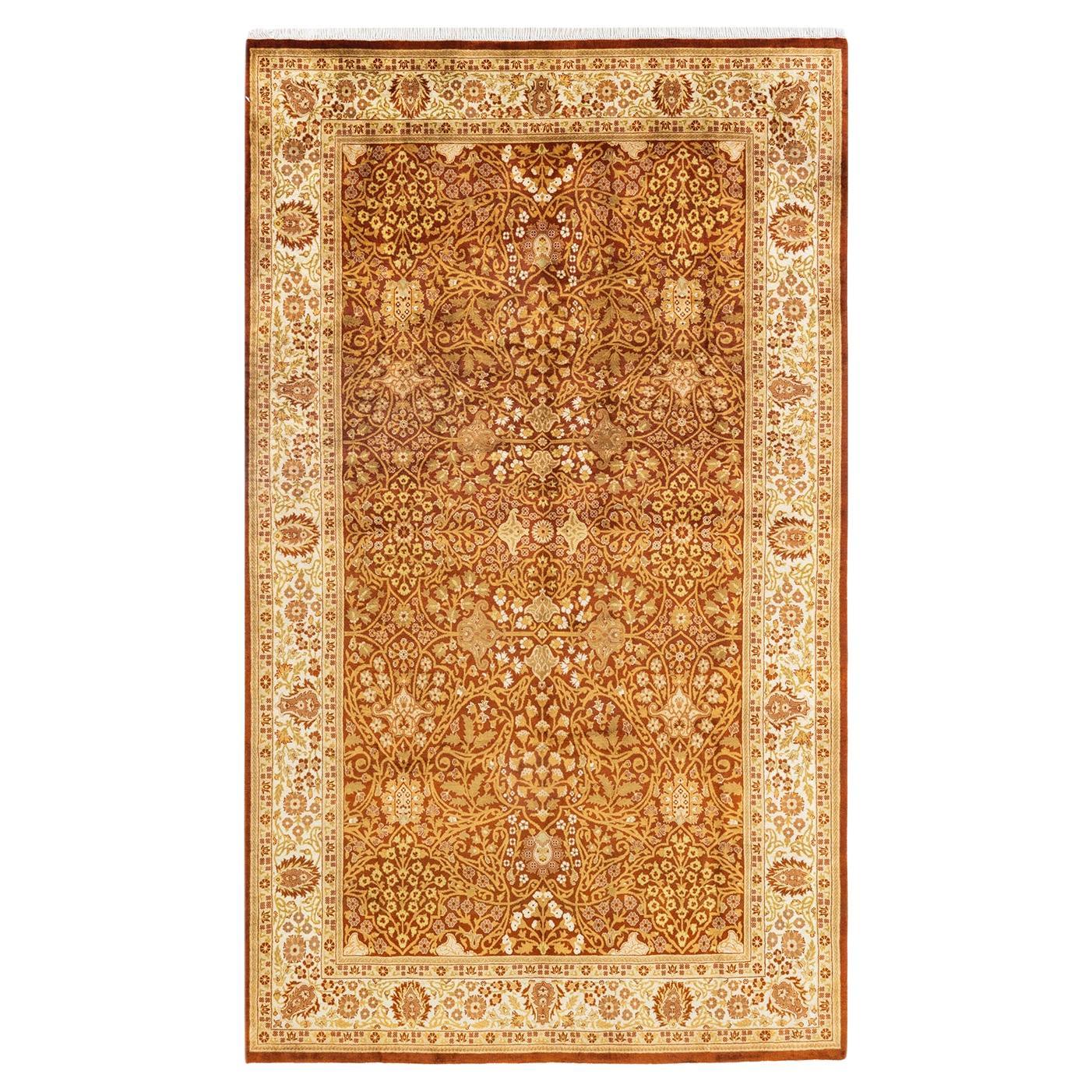 One-of-a-kind Hand Knotted Oriental Mogul Orange Area Rug 5' 3" x 8' 10" For Sale