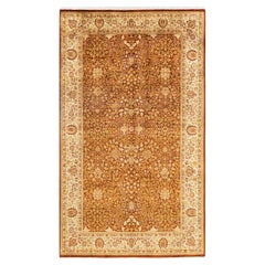 Handgeknüpfter, orangefarbener Oriental Mogul Teppich, 2,13 m x 3,66 m, Unikat