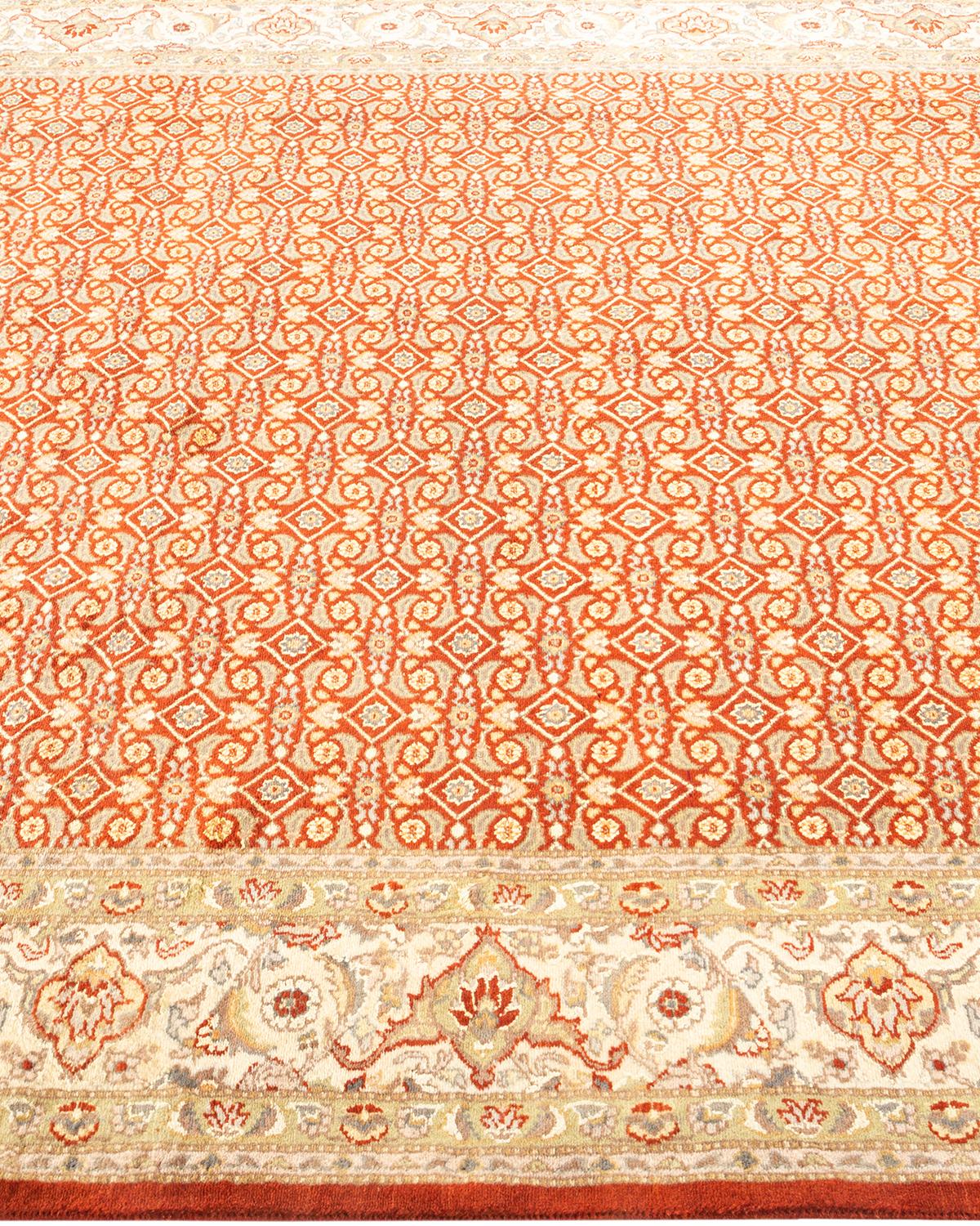 One-of-a-Kind Hand Knotted Oriental Mogul Orange Area Rug In New Condition For Sale In Norwalk, CT