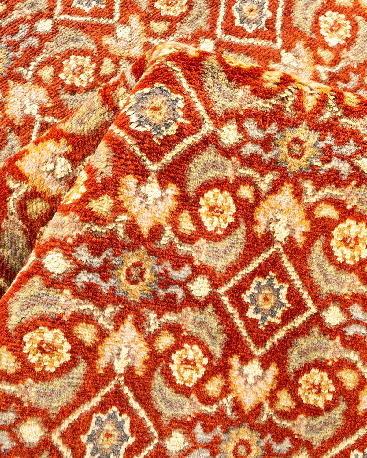 Handgeknüpfter, orangefarbener Oriental Mogul Teppich, Unikat im Angebot 1