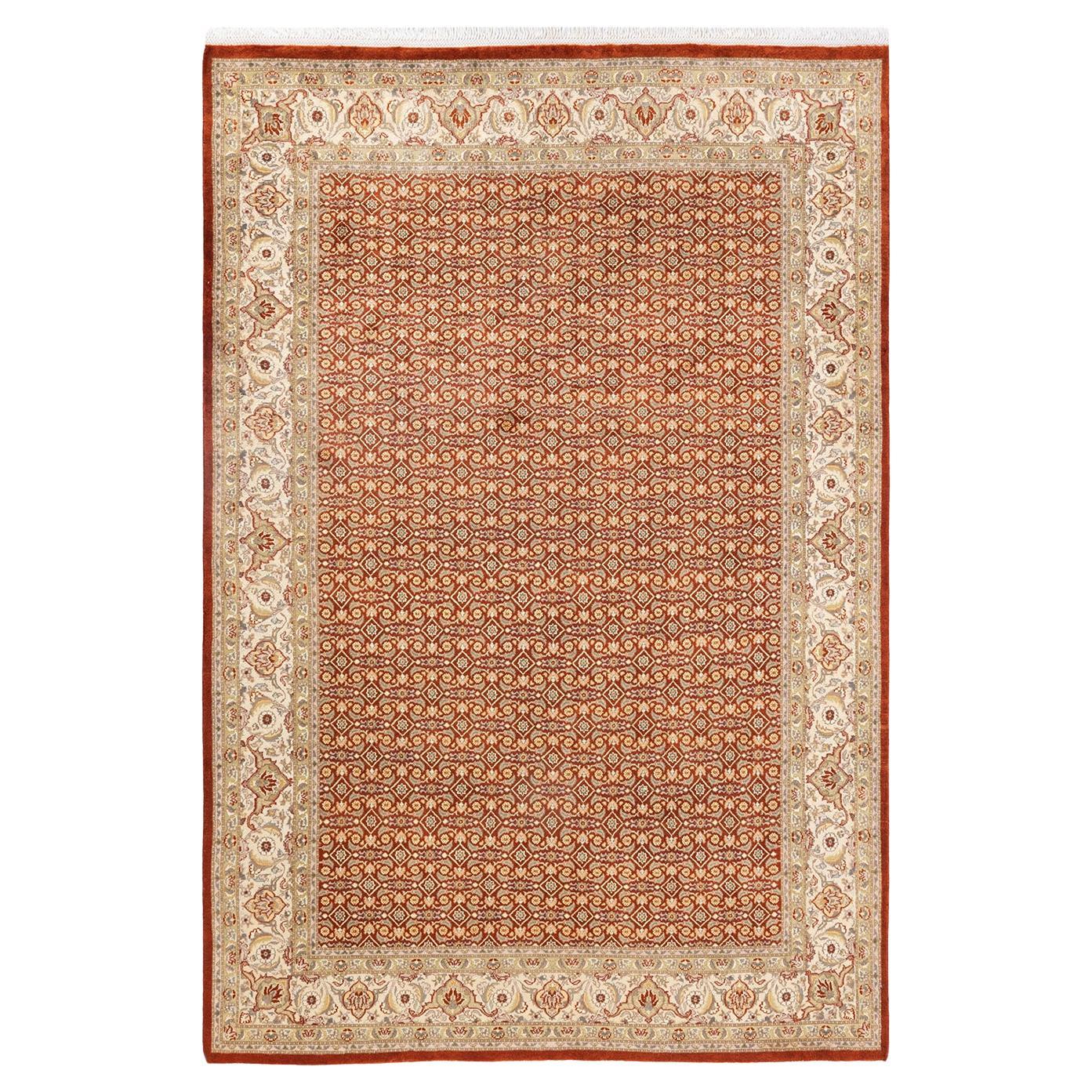 Handgeknüpfter, orangefarbener Oriental Mogul Teppich, Unikat im Angebot