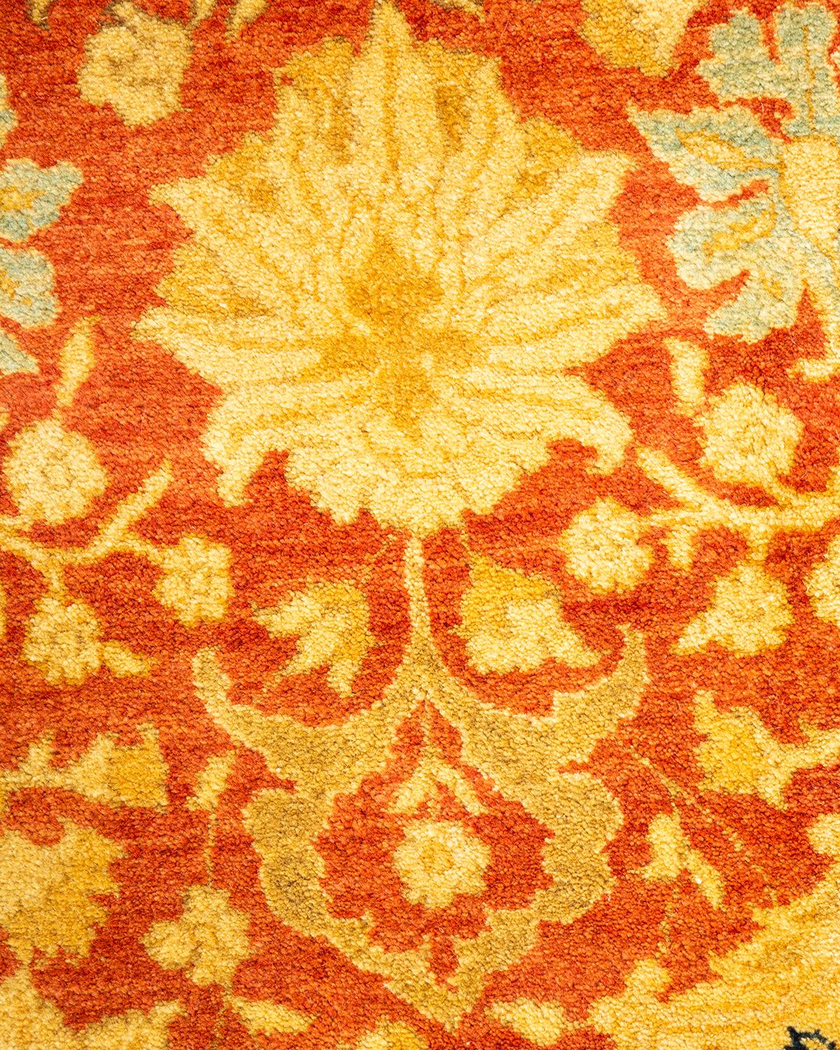 Pakistani One-Of-A-Kind Hand Knotted Oriental Mogul Orange Area Rug For Sale