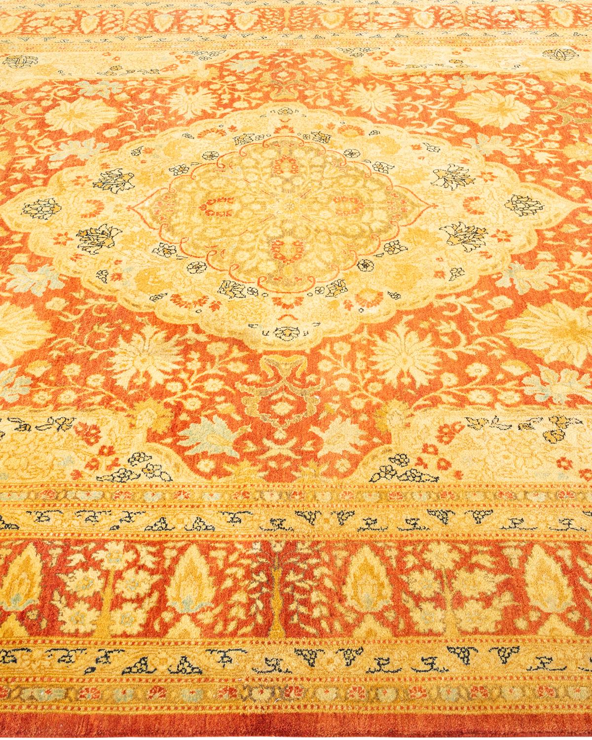 One-Of-A-Kind Hand Knotted Oriental Mogul Orange Area Rug In New Condition For Sale In Norwalk, CT