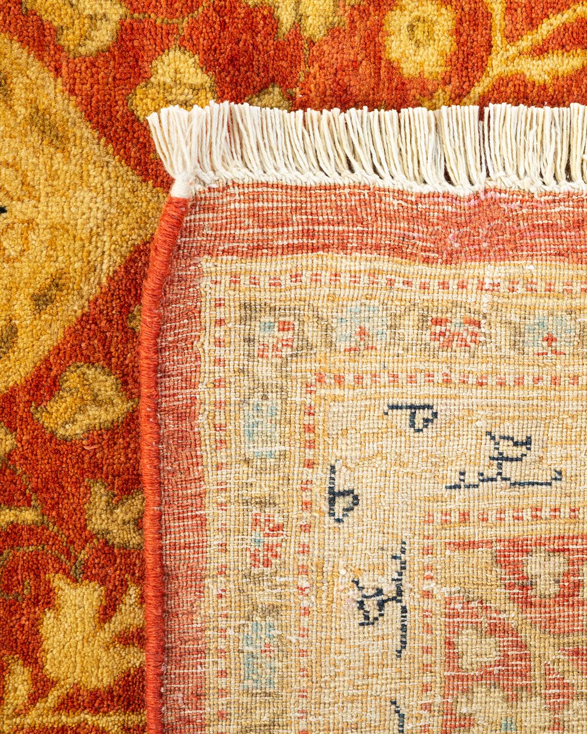 Contemporary One-Of-A-Kind Hand Knotted Oriental Mogul Orange Area Rug For Sale