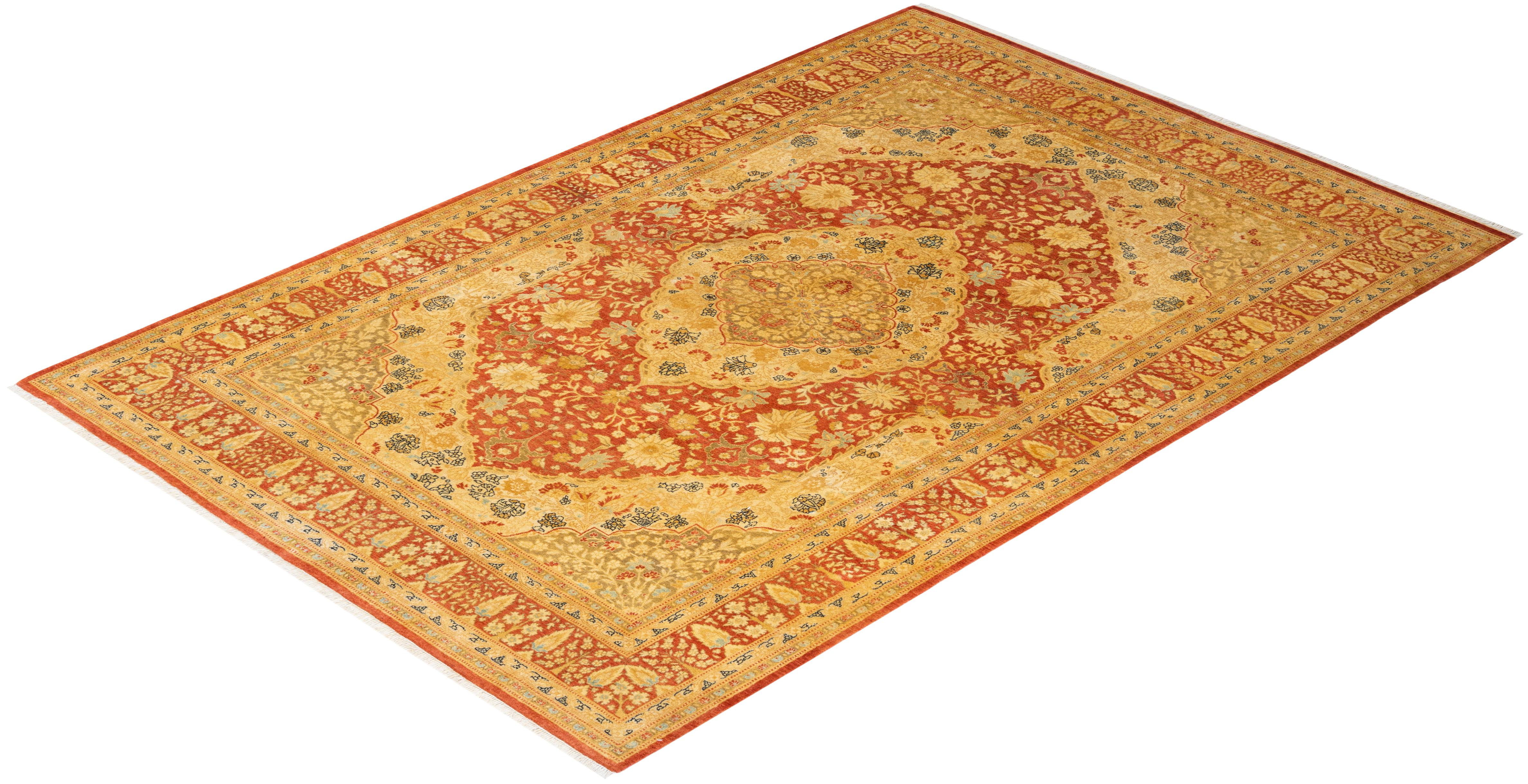 One-Of-A-Kind Hand Knotted Oriental Mogul Orange Area Rug For Sale 2