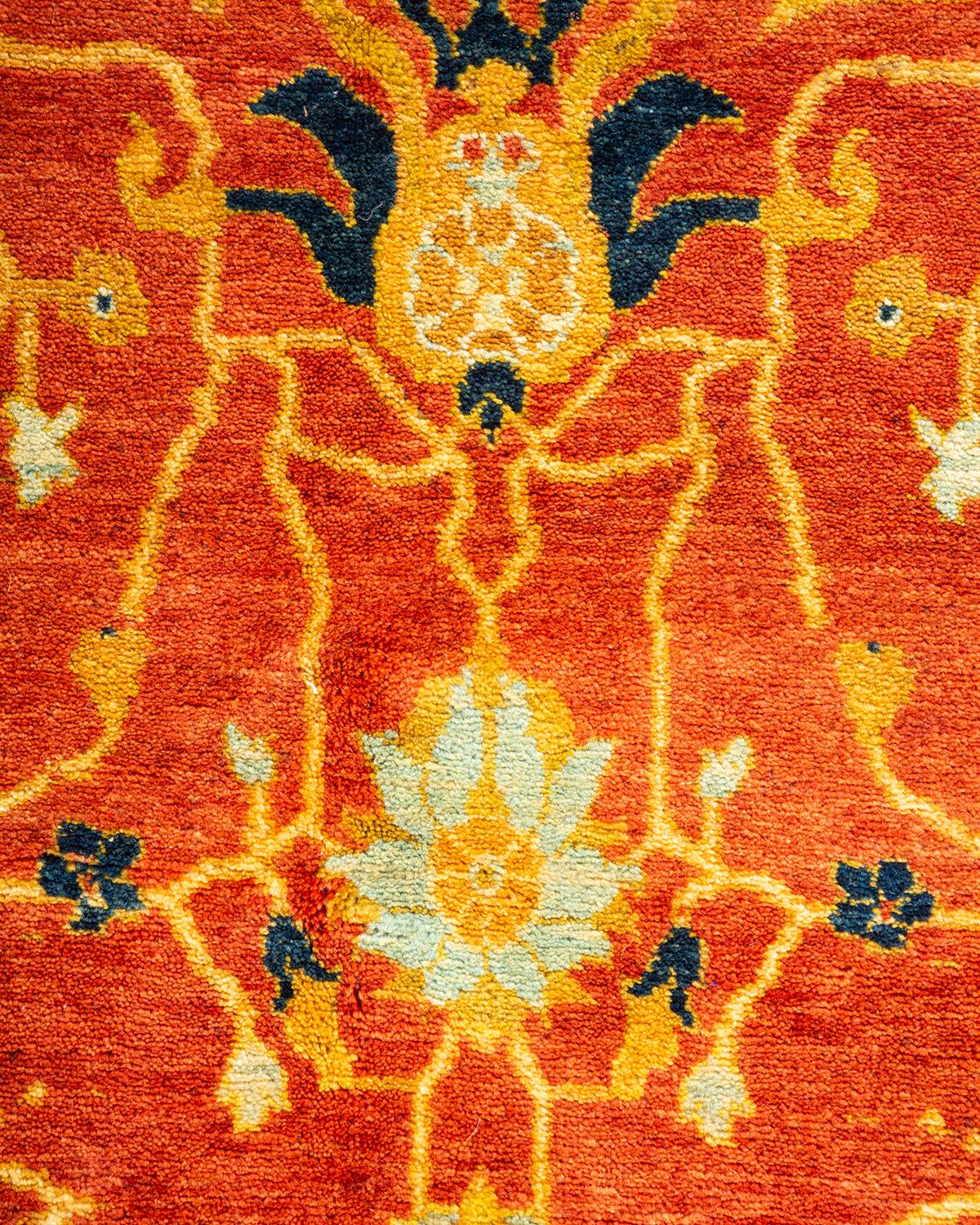 Pakistani One-of-a-Kind Hand Knotted Oriental Mogul Orange Area Rug For Sale