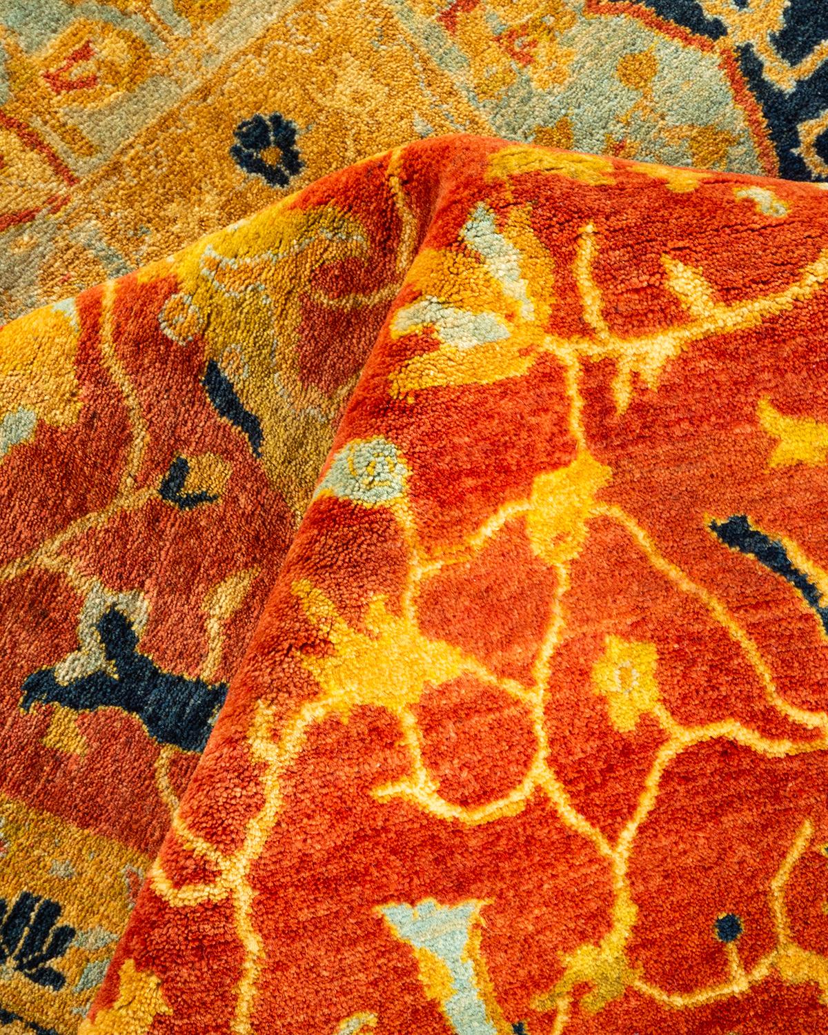 One-of-a-Kind Hand Knotted Oriental Mogul Orange Area Rug For Sale 1