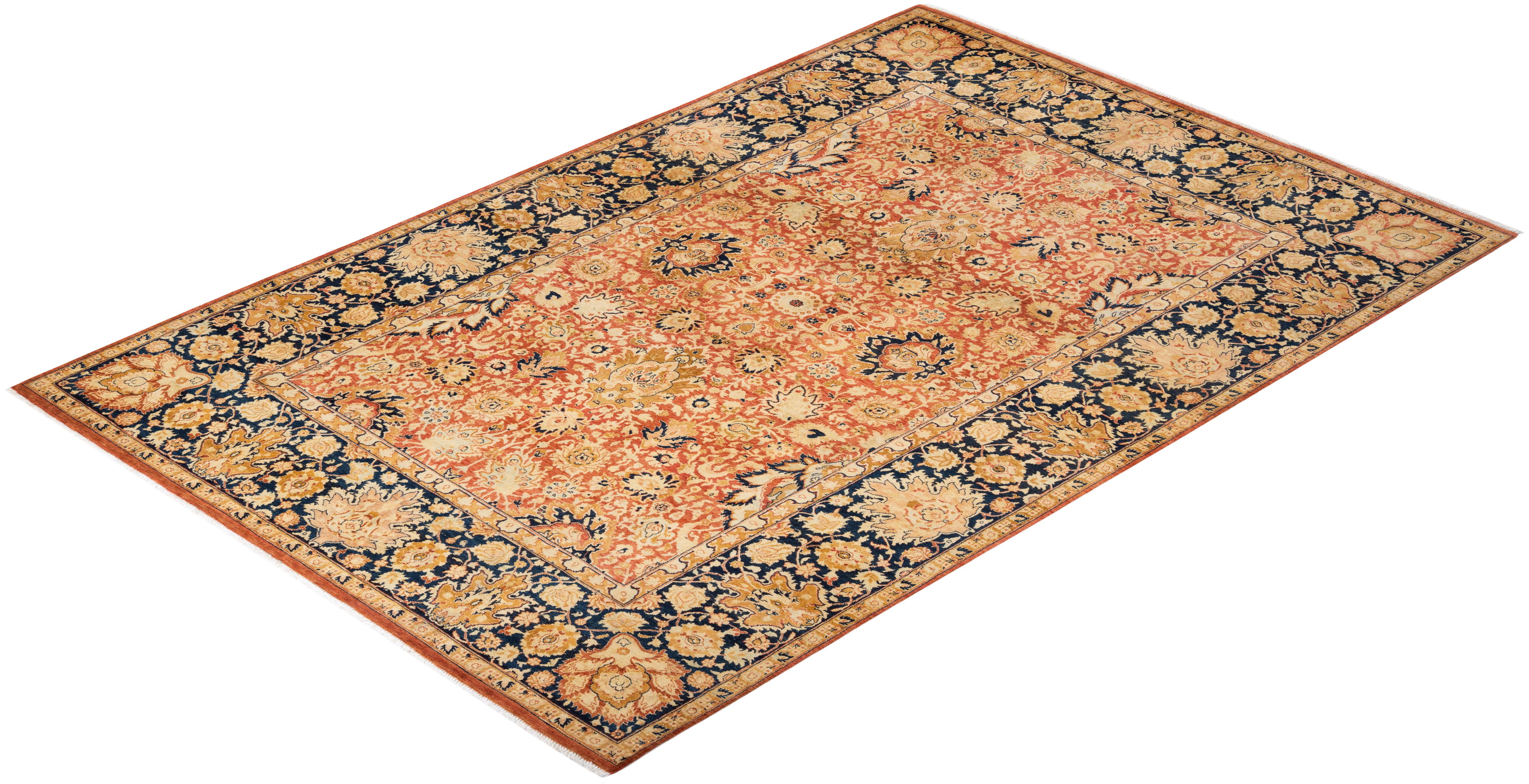 Tappeto d'area arancione Oriental Mogul, unico nel suo genere, annodato a mano in vendita 2