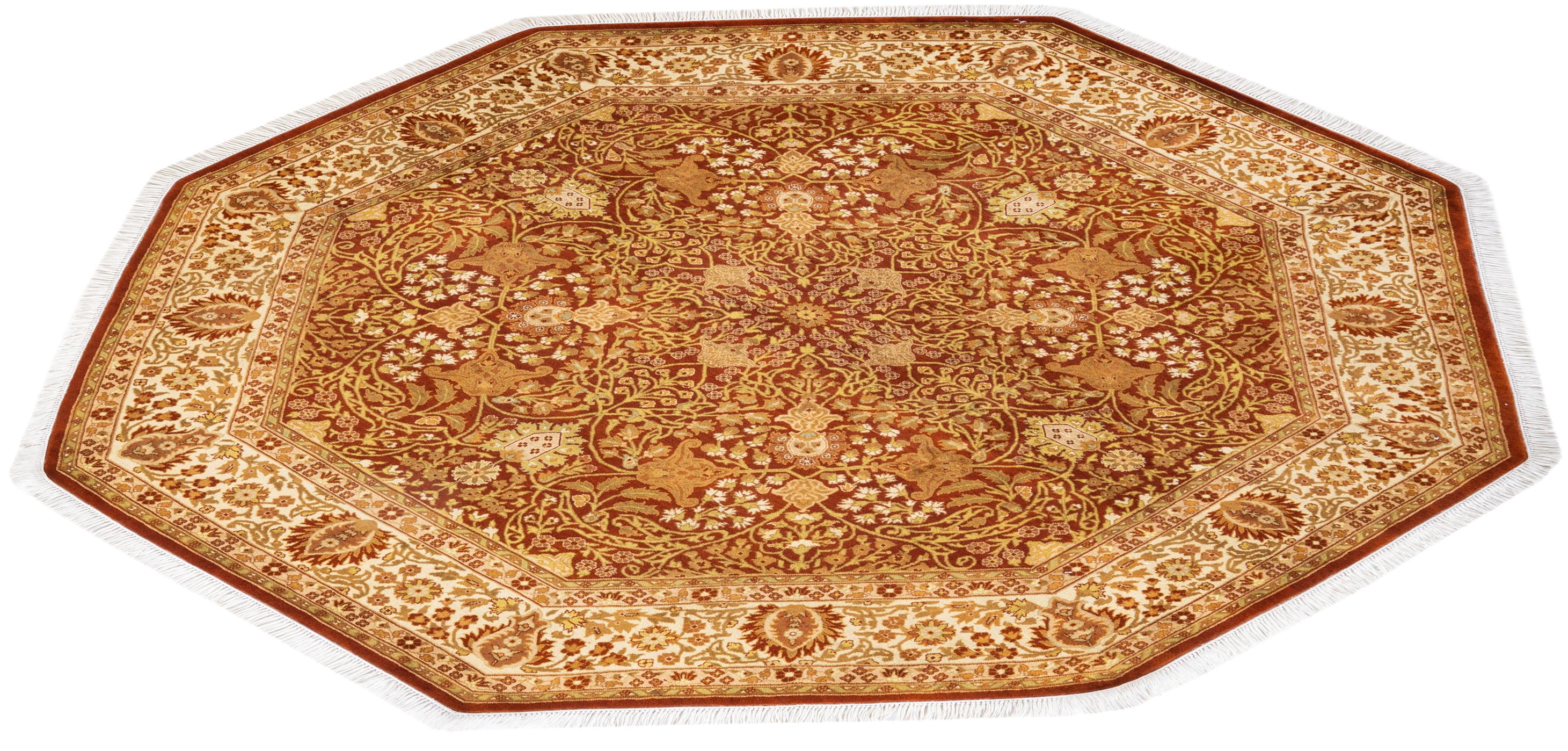 Handgeknüpfter orientalischer Mogul-Teppich in Orange, Unikat im Angebot 2