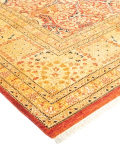 Handgeknüpfter orientalischer Mogul-Teppich in Orange, Unikat