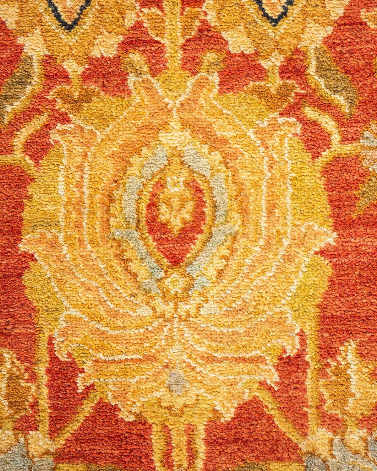 Pakistani One-of-a-kind Hand Knotted Oriental Mogul Orange Area Rug For Sale