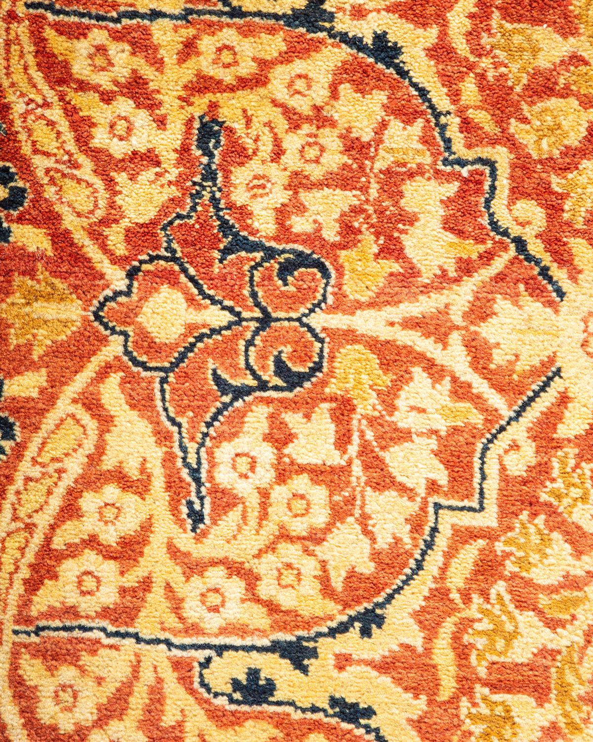 Pakistani One-Of-A-Kind Hand Knotted Oriental Mogul Orange Area Rug For Sale