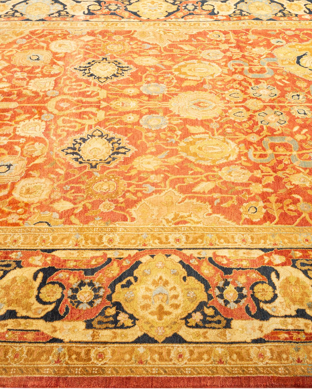 One-of-a-kind Hand Knotted Oriental Mogul Orange Area Rug In New Condition For Sale In Norwalk, CT