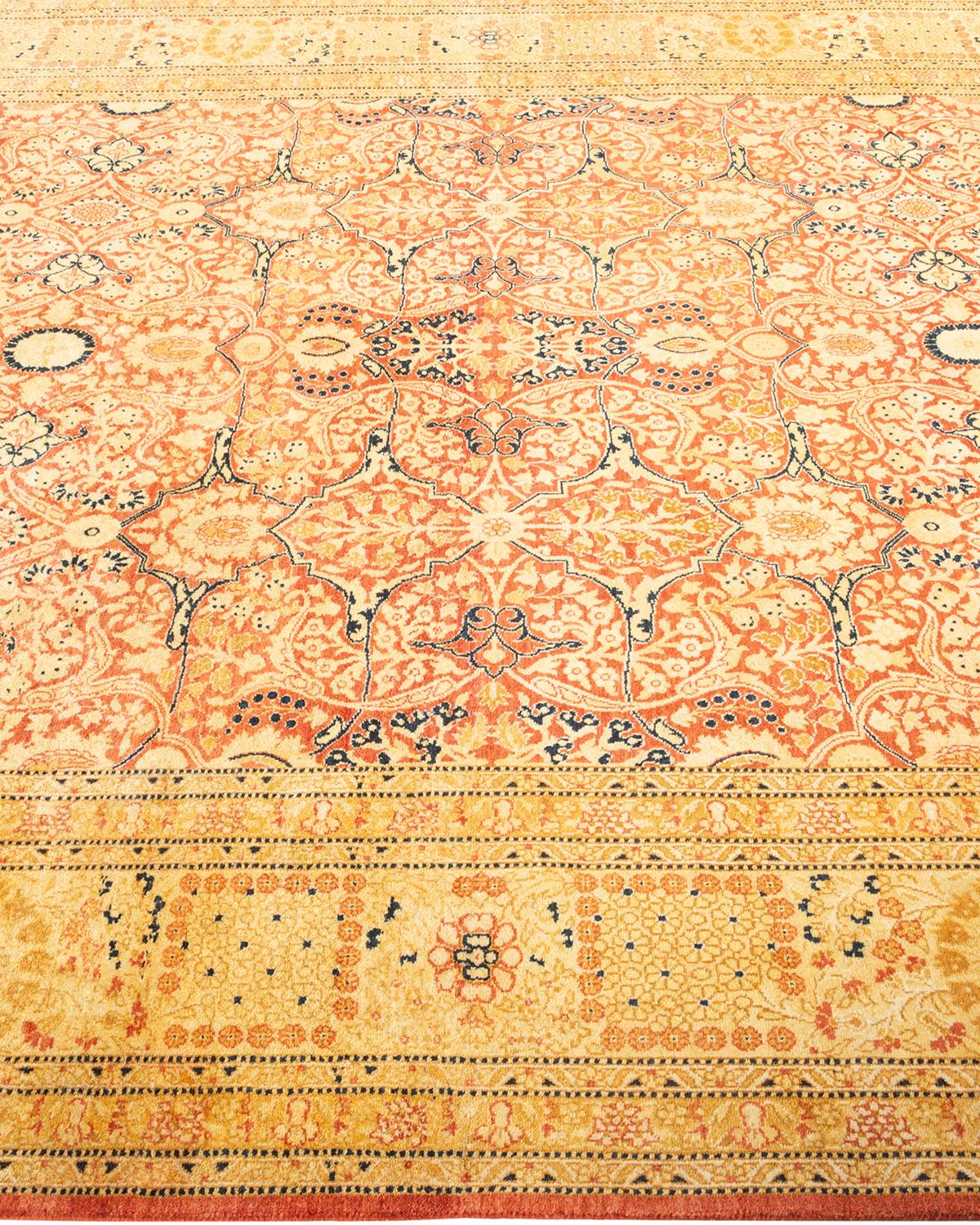 One-Of-A-Kind Hand Knotted Oriental Mogul Orange Area Rug In New Condition For Sale In Norwalk, CT