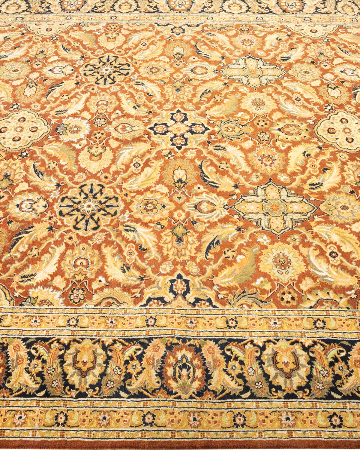 One-of-a-Kind Hand Knotted Oriental Mogul Orange Area Rug In New Condition For Sale In Norwalk, CT