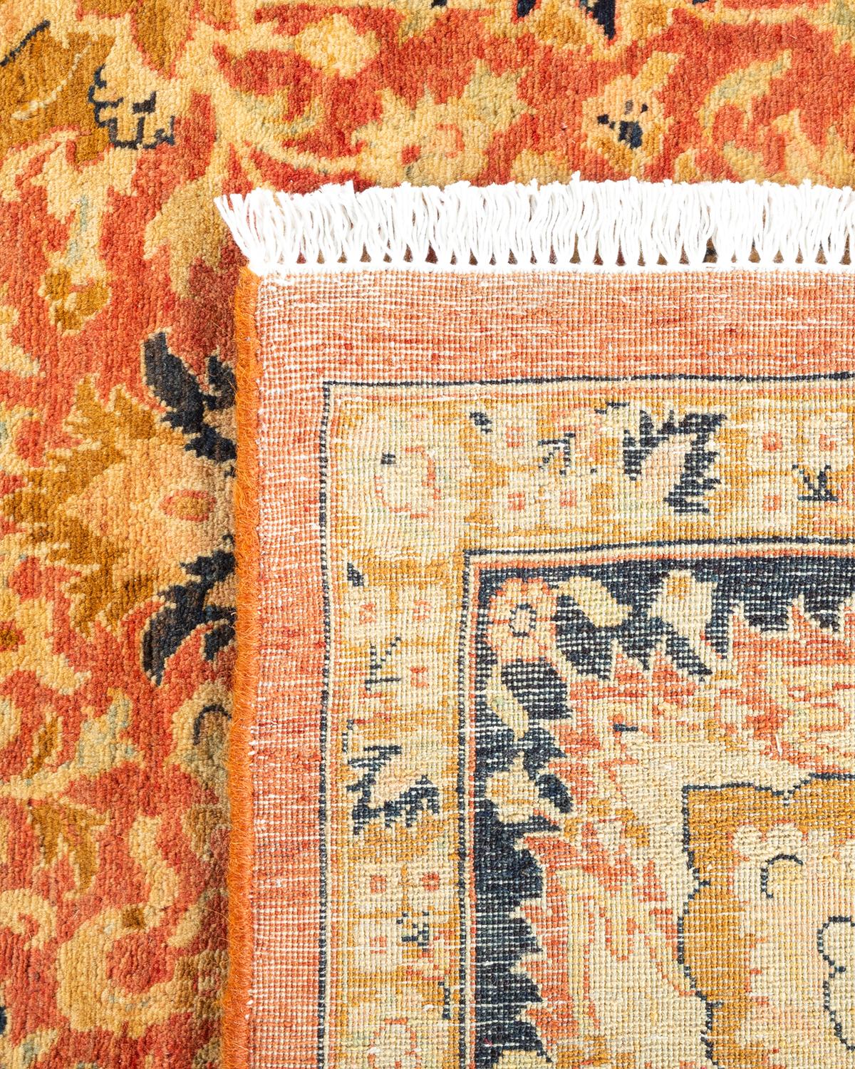 Handgeknüpfter orientalischer Mogul-Teppich in Orange, Unikat (21. Jahrhundert und zeitgenössisch) im Angebot