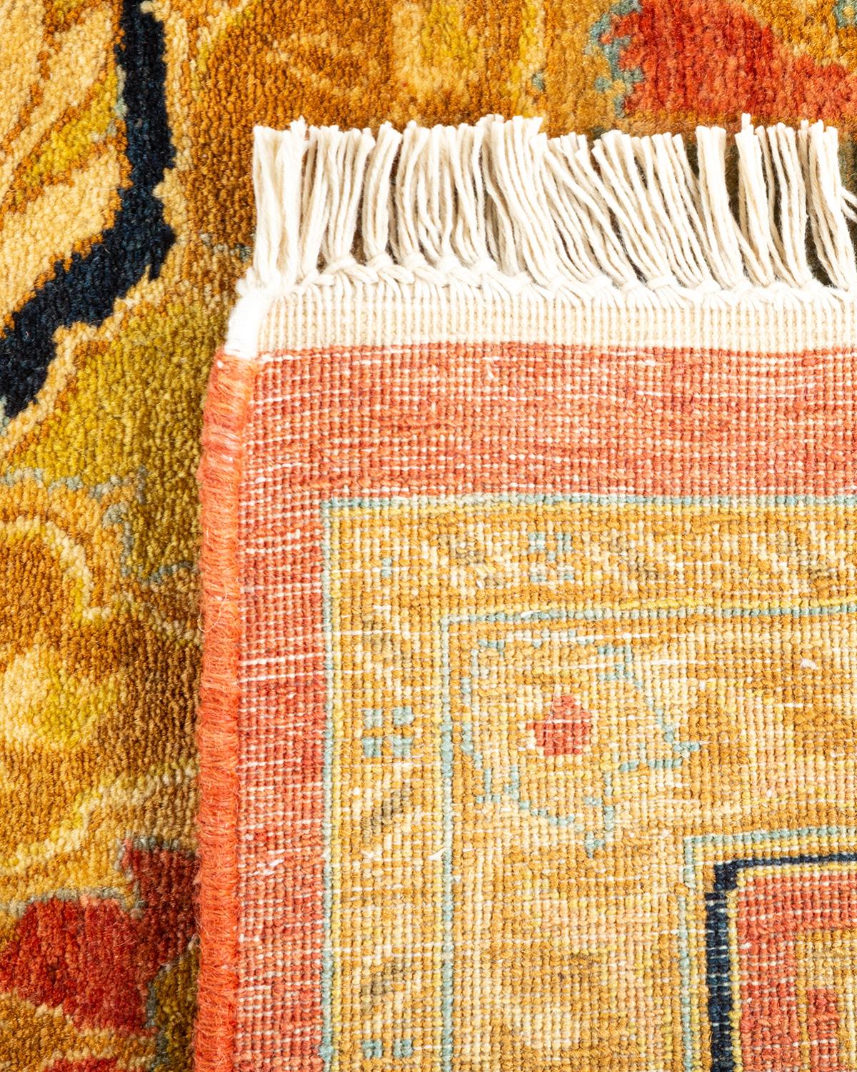 Contemporary One-of-a-kind Hand Knotted Oriental Mogul Orange Area Rug For Sale