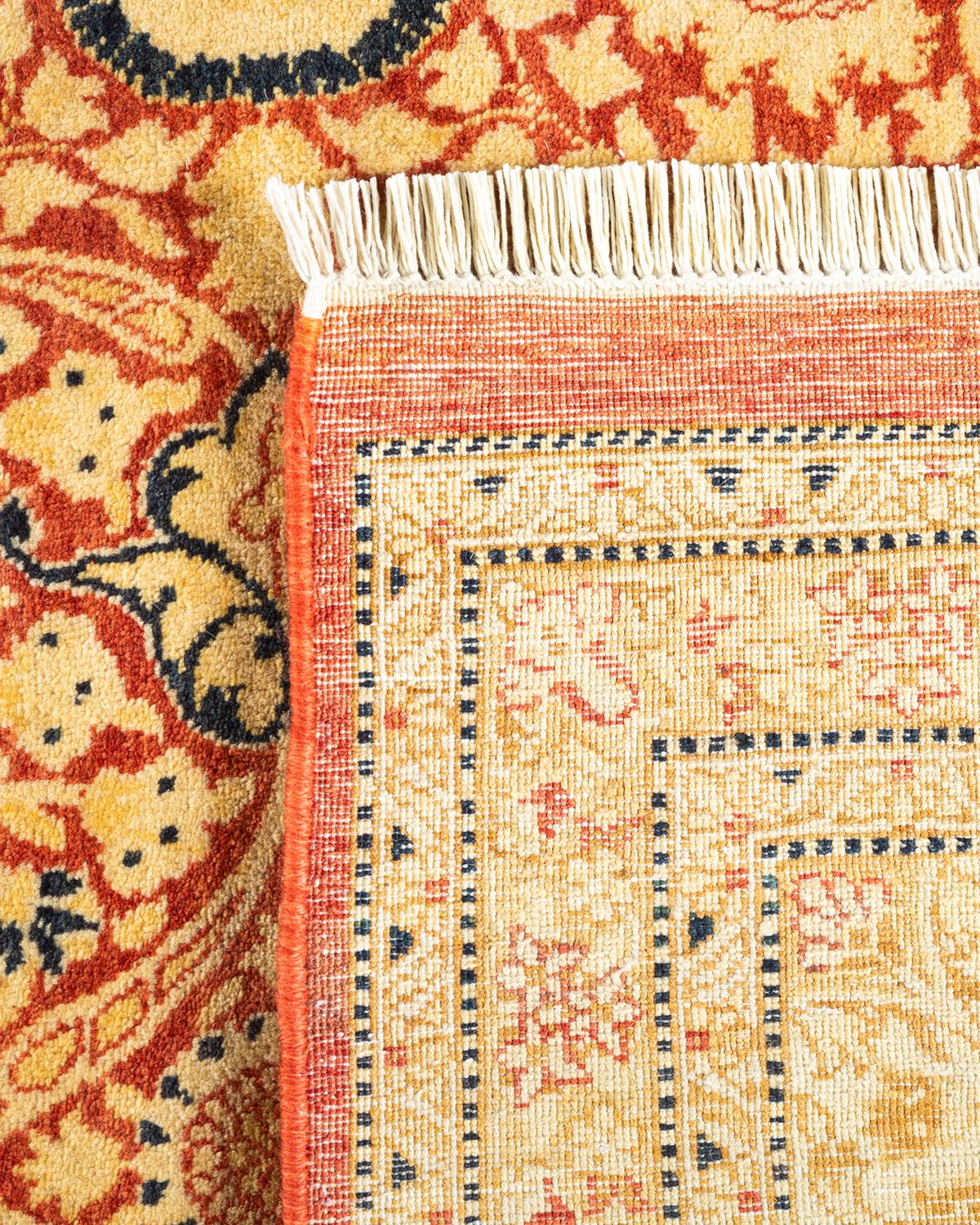 Contemporary One-Of-A-Kind Hand Knotted Oriental Mogul Orange Area Rug For Sale