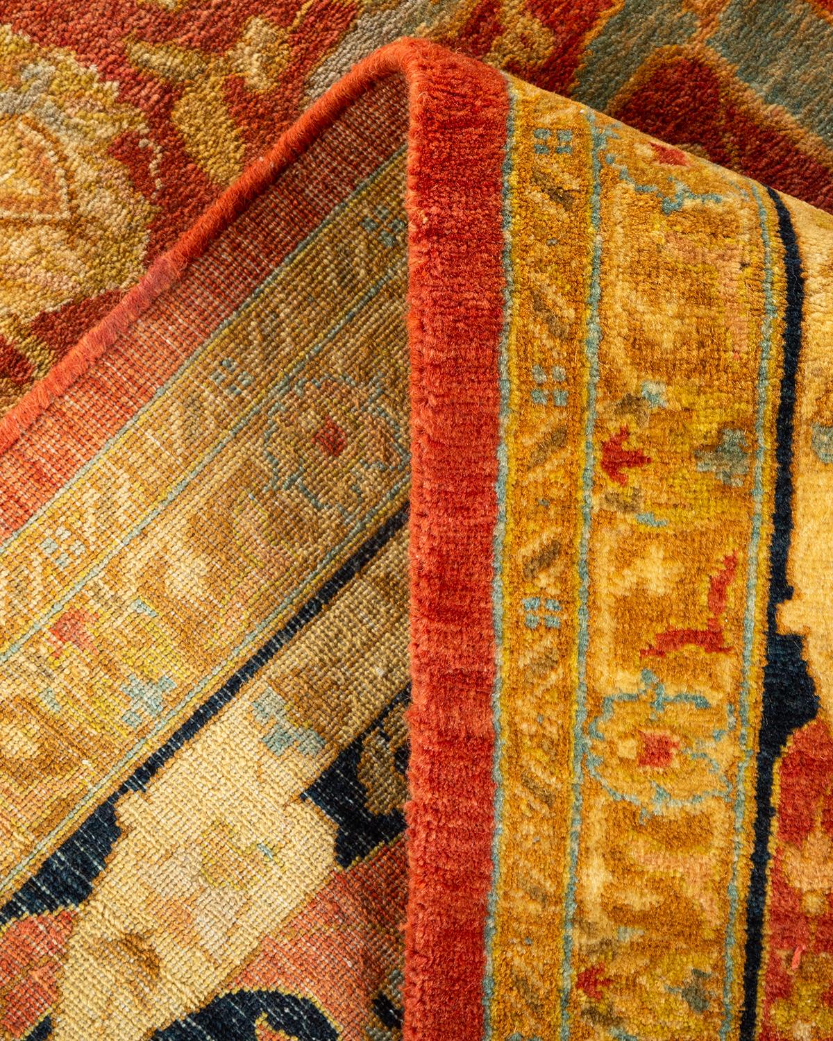 Handgeknüpfter orientalischer Mogul-Teppich in Orange, Unikat (Wolle) im Angebot