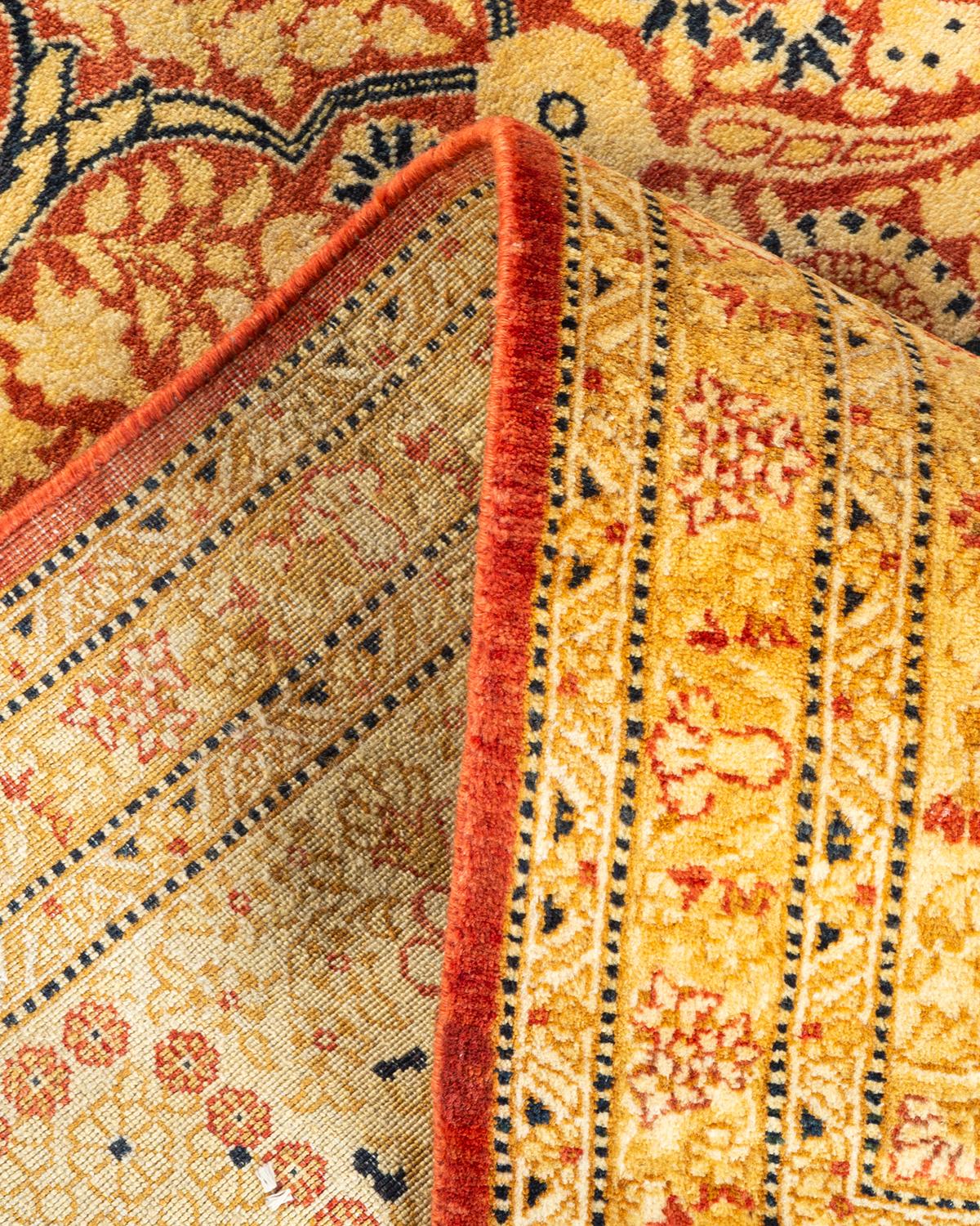 Wool One-Of-A-Kind Hand Knotted Oriental Mogul Orange Area Rug For Sale
