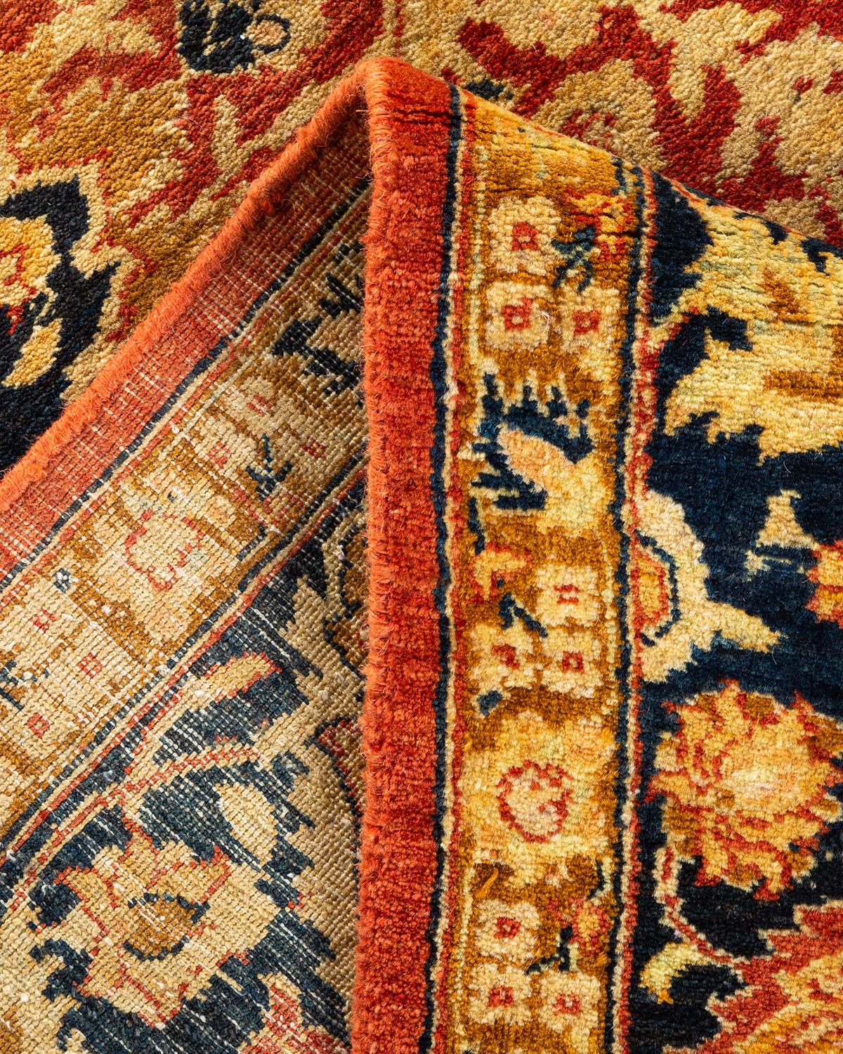 Wool One-of-a-Kind Hand Knotted Oriental Mogul Orange Area Rug For Sale