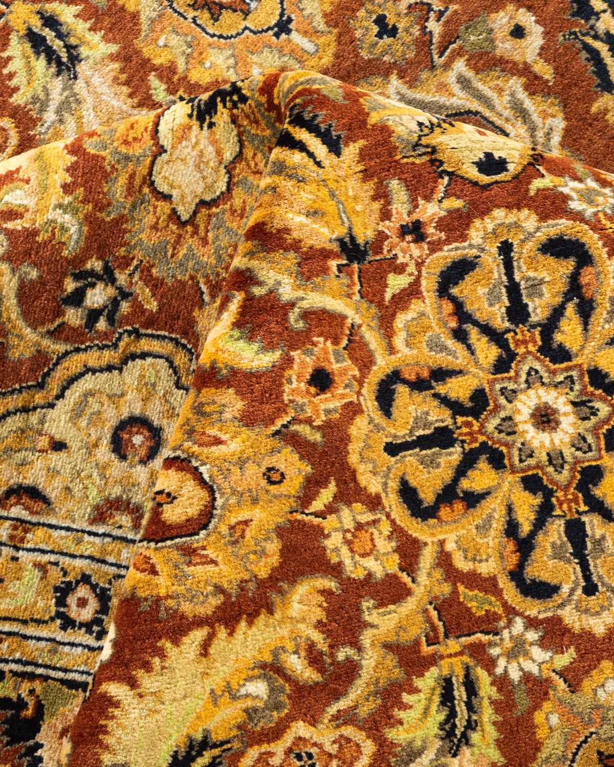 Wool One-of-a-Kind Hand Knotted Oriental Mogul Orange Area Rug For Sale