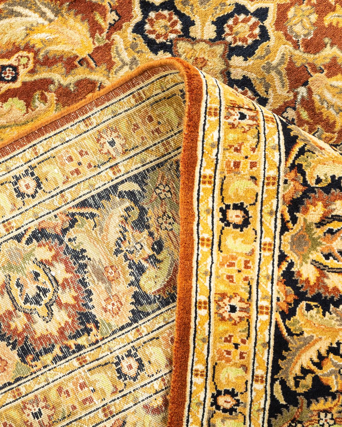 One-of-a-Kind Hand Knotted Oriental Mogul Orange Area Rug For Sale 1