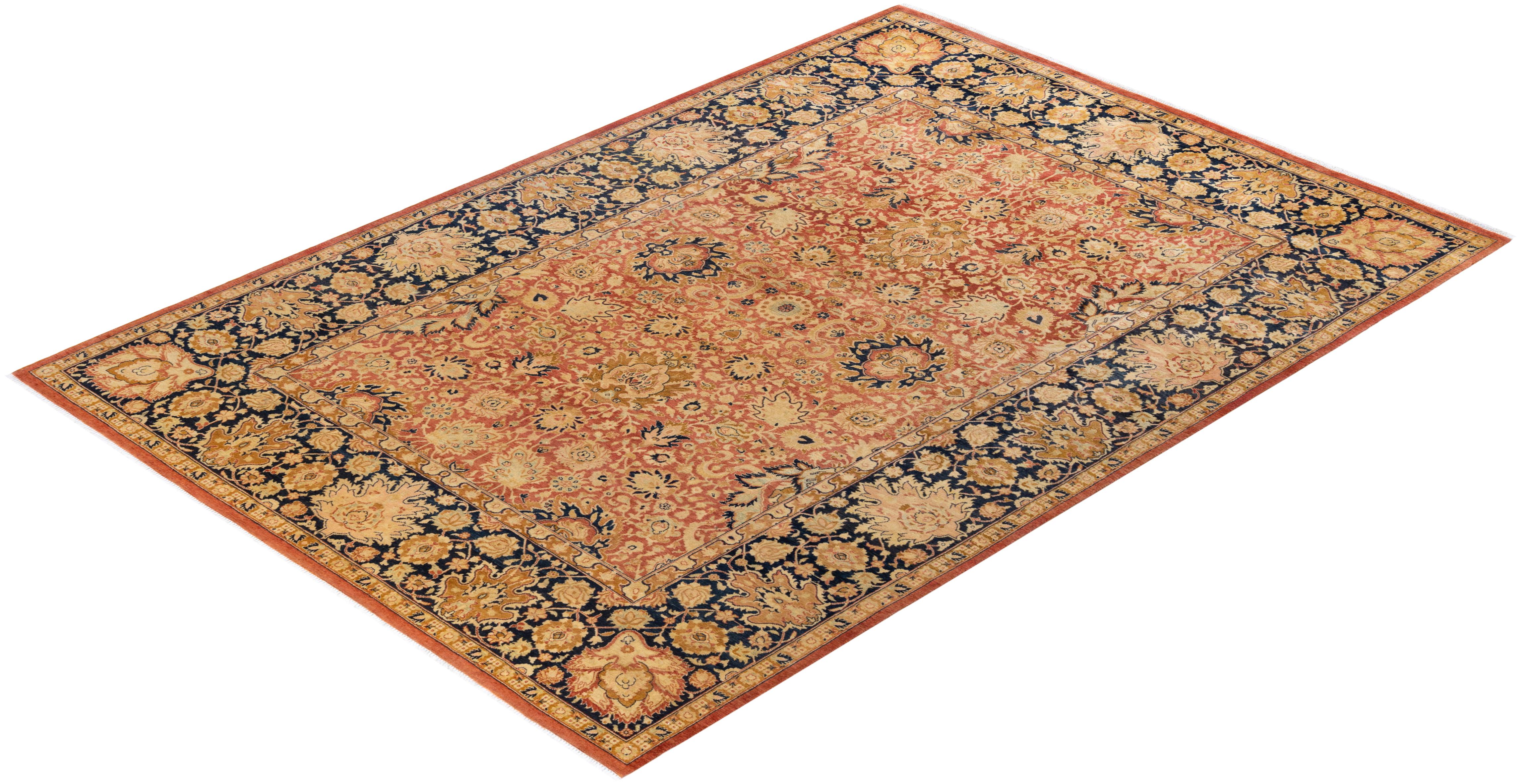 Handgeknüpfter orientalischer Mogul-Teppich in Orange, Unikat im Angebot 2