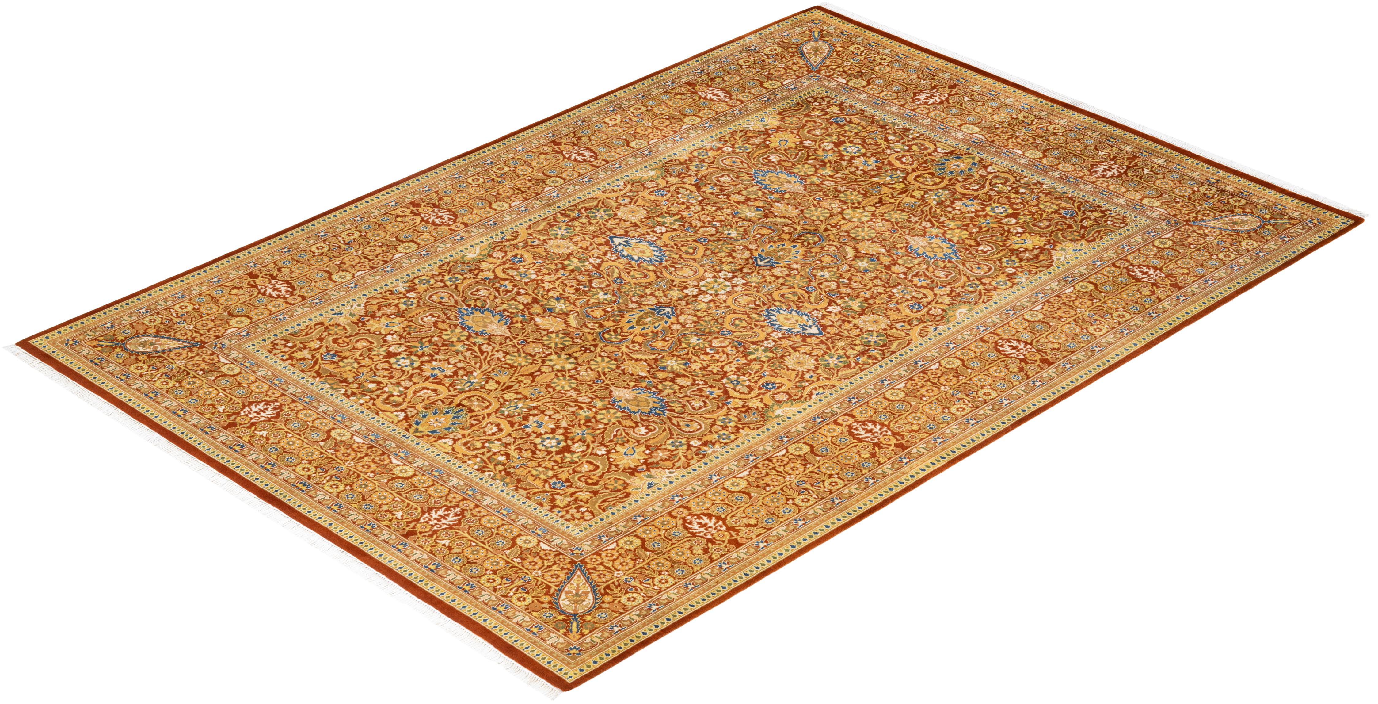 One-of-a-Kind Hand Knotted Oriental Mogul Orange Area Rug For Sale 2
