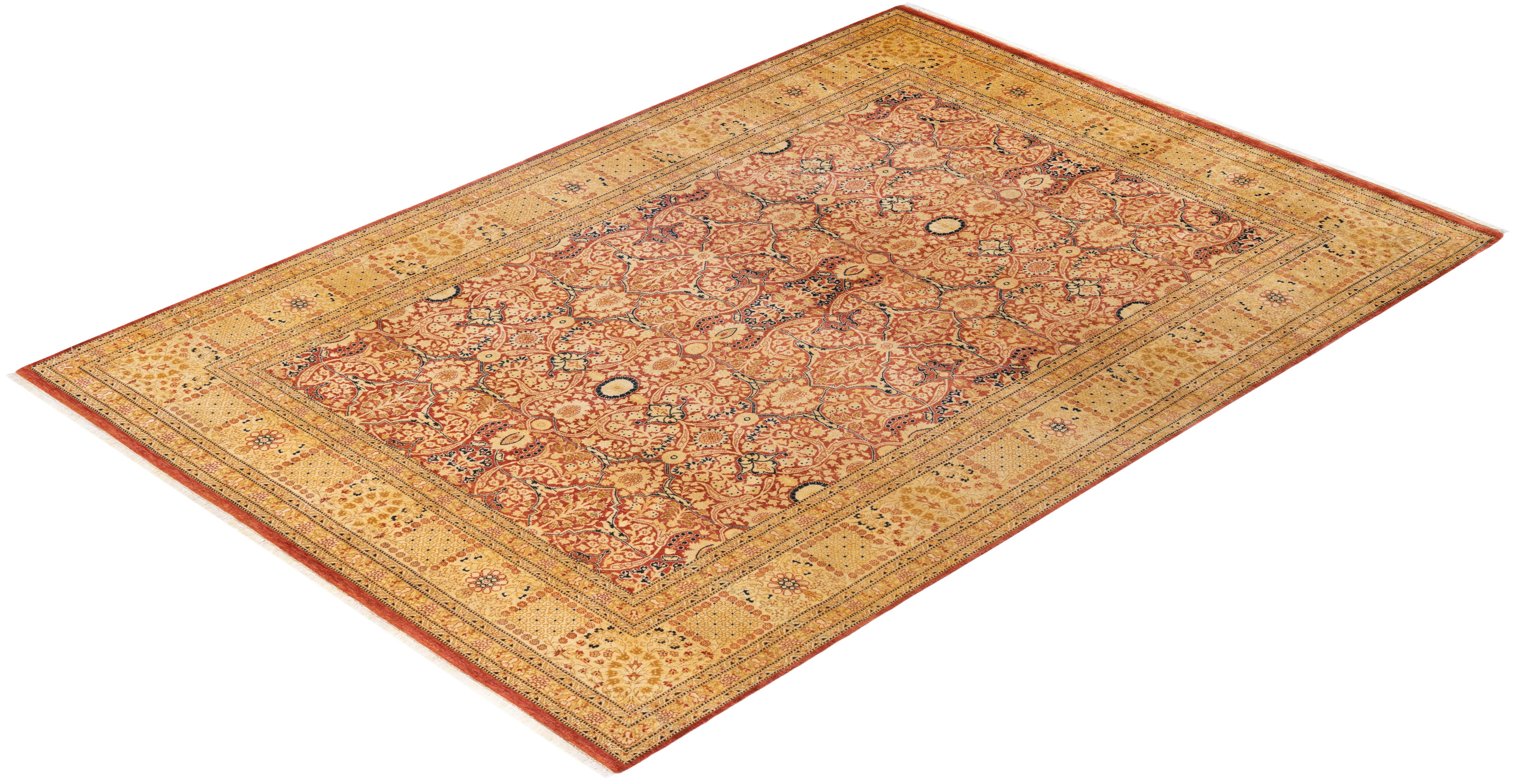 One-Of-A-Kind Hand Knotted Oriental Mogul Orange Area Rug For Sale 2