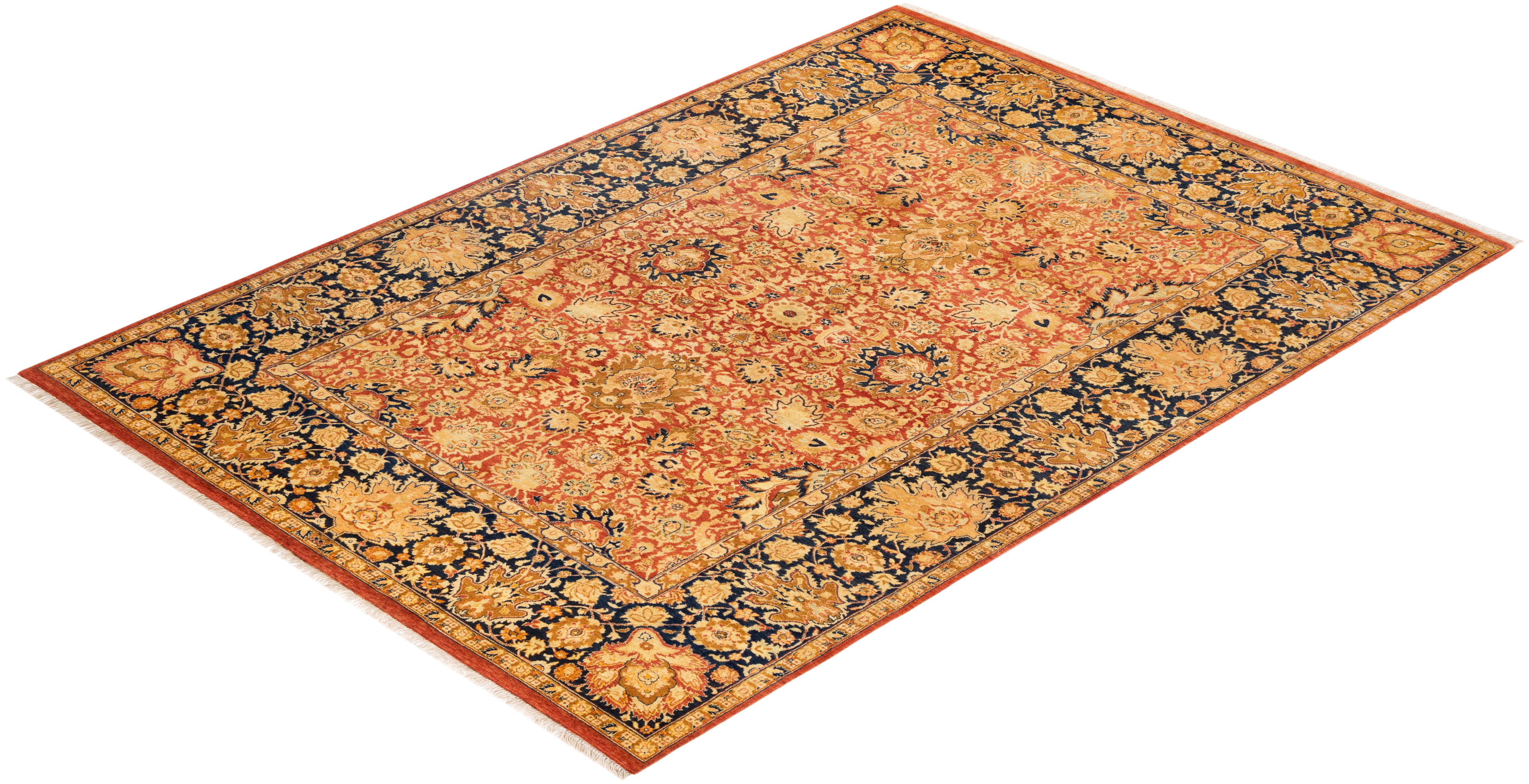 One-of-a-Kind Hand Knotted Oriental Mogul Orange Area Rug For Sale 2