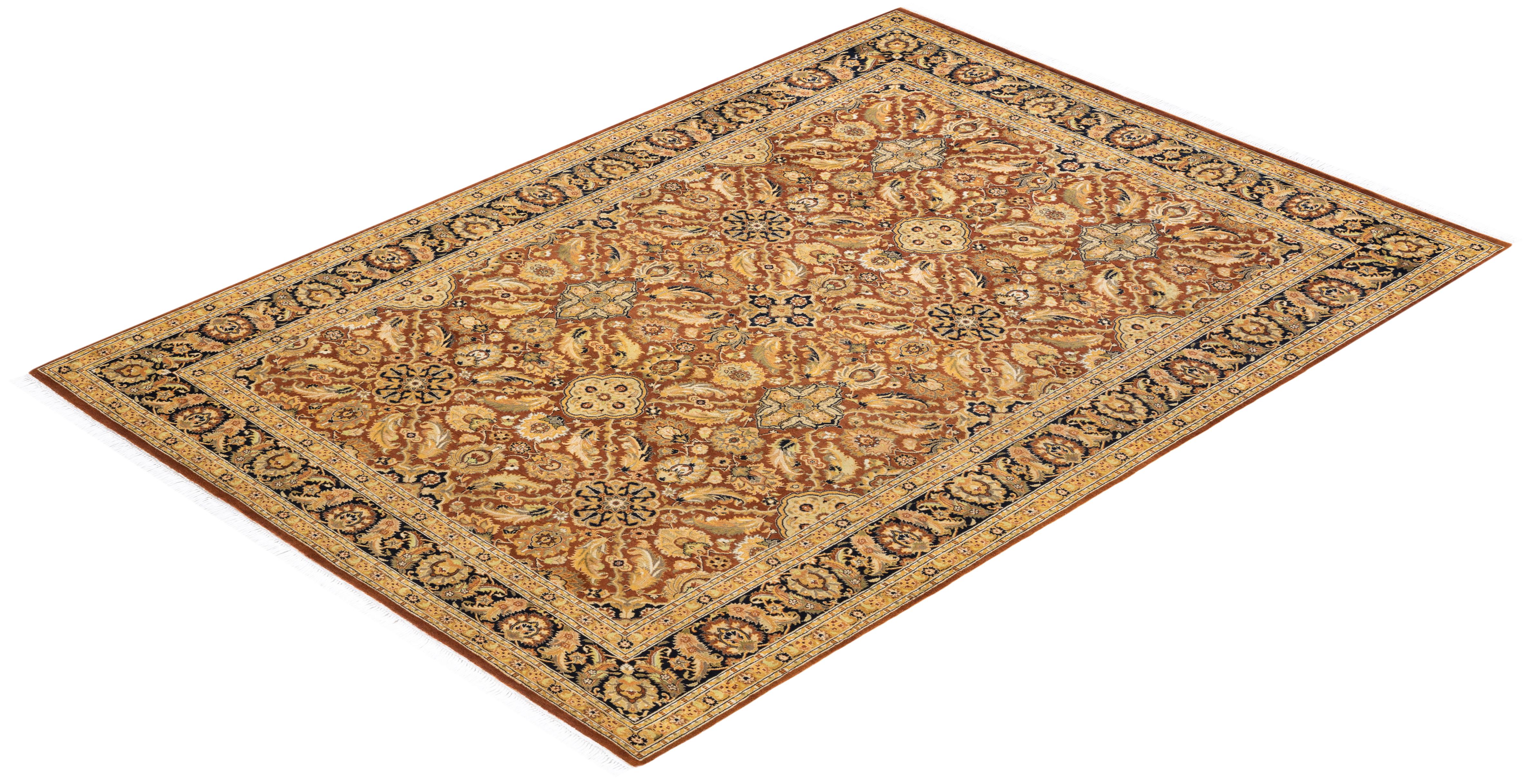 One-of-a-Kind Hand Knotted Oriental Mogul Orange Area Rug For Sale 2